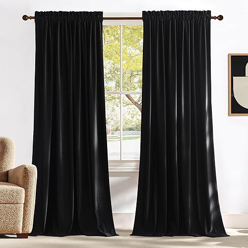 Miniatura 103 de NICETOWN Cortinas de terciopelo marrón, con aislamiento térmico que reducen el sonido, cortinas resistentes al calor y al frío mate para decoración