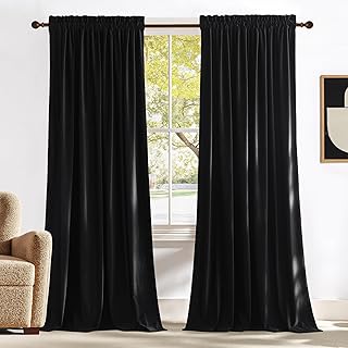 NICETOWN Black Velvet Blackout Curtains 96 inch Long for Living Room and...