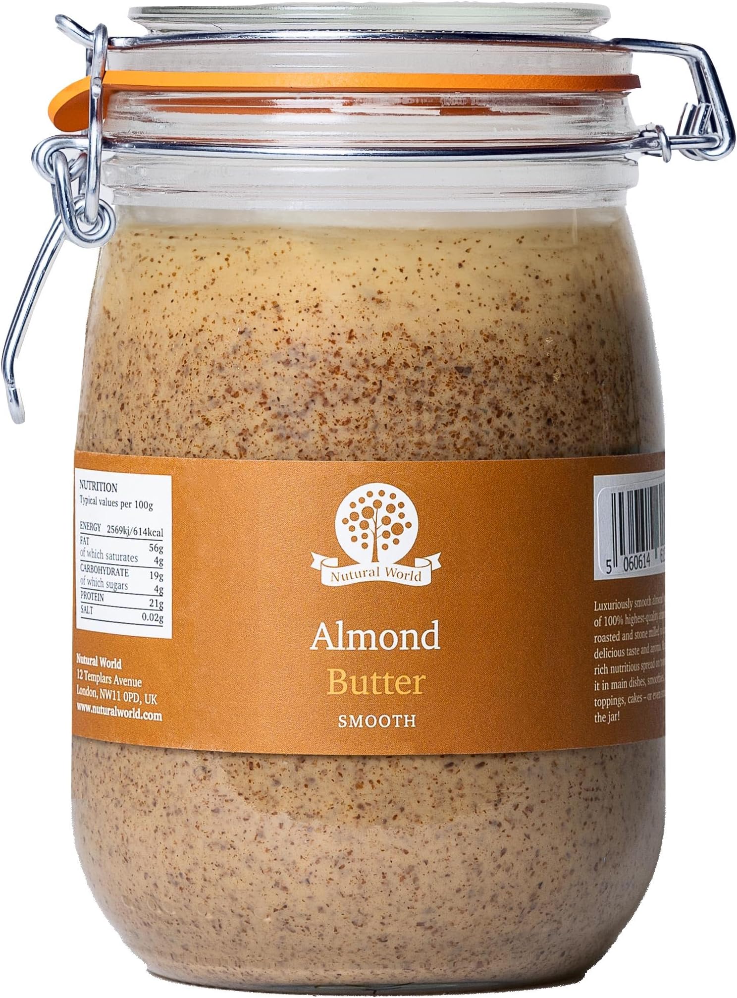 Smooth Almond Nut Butter (1kg) - Glass - *** New Packaging *** - Great Taste Award Winner - 100% Pure - single ingredient