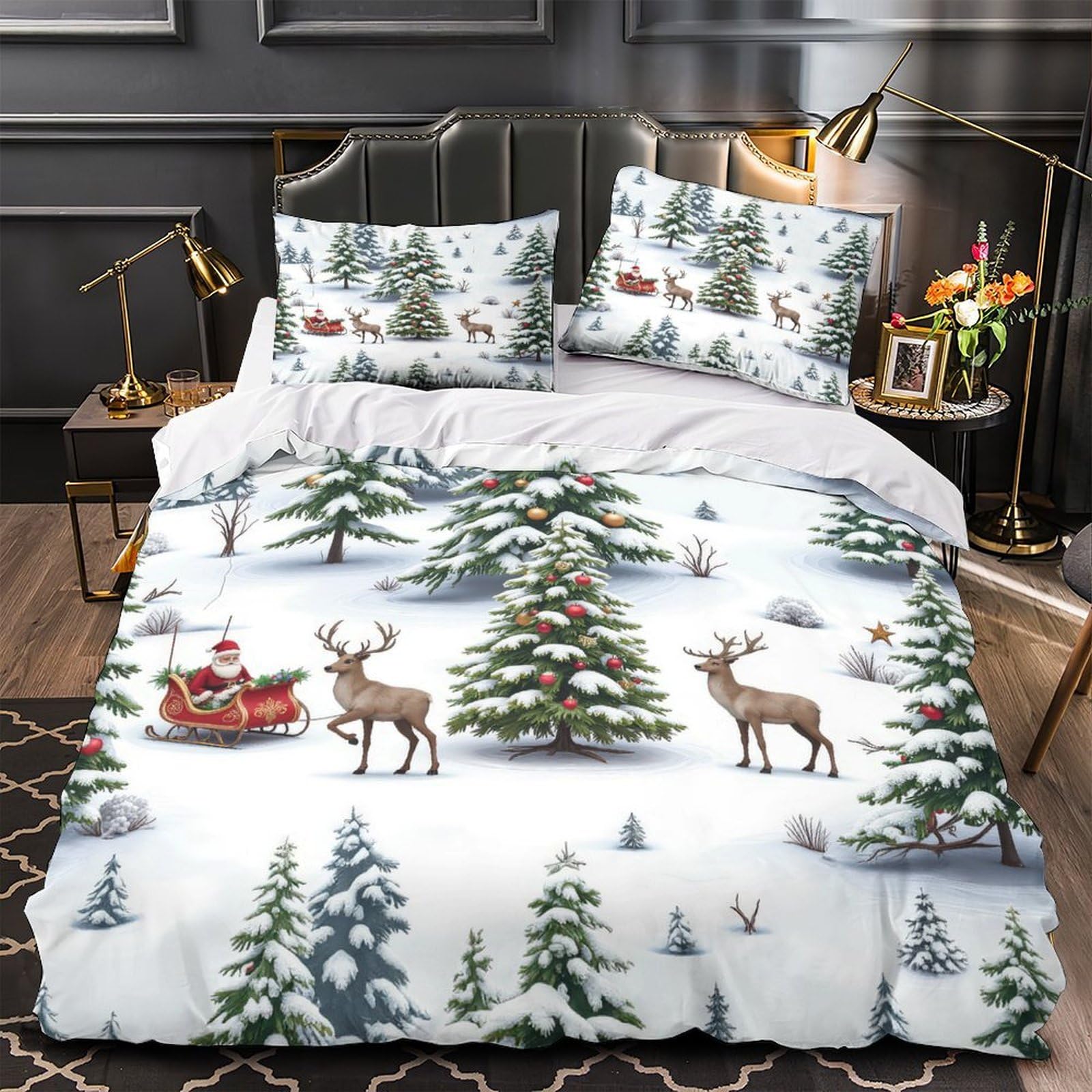 Housse de Couette Hypoallergique Père Noël Anti-Acarien Lit Enfant