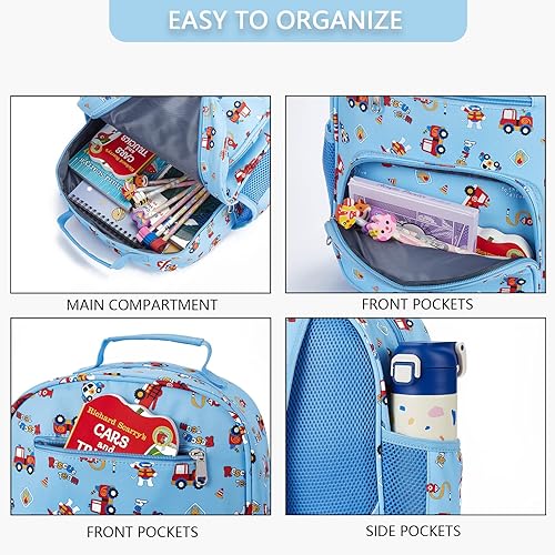 Miniatura 2 de Telena Mochila infantil para niños y niñas, bonita mochila preescolar resistente al agua con correas acolchadas ajustables, 1-azul coche, Mochilas