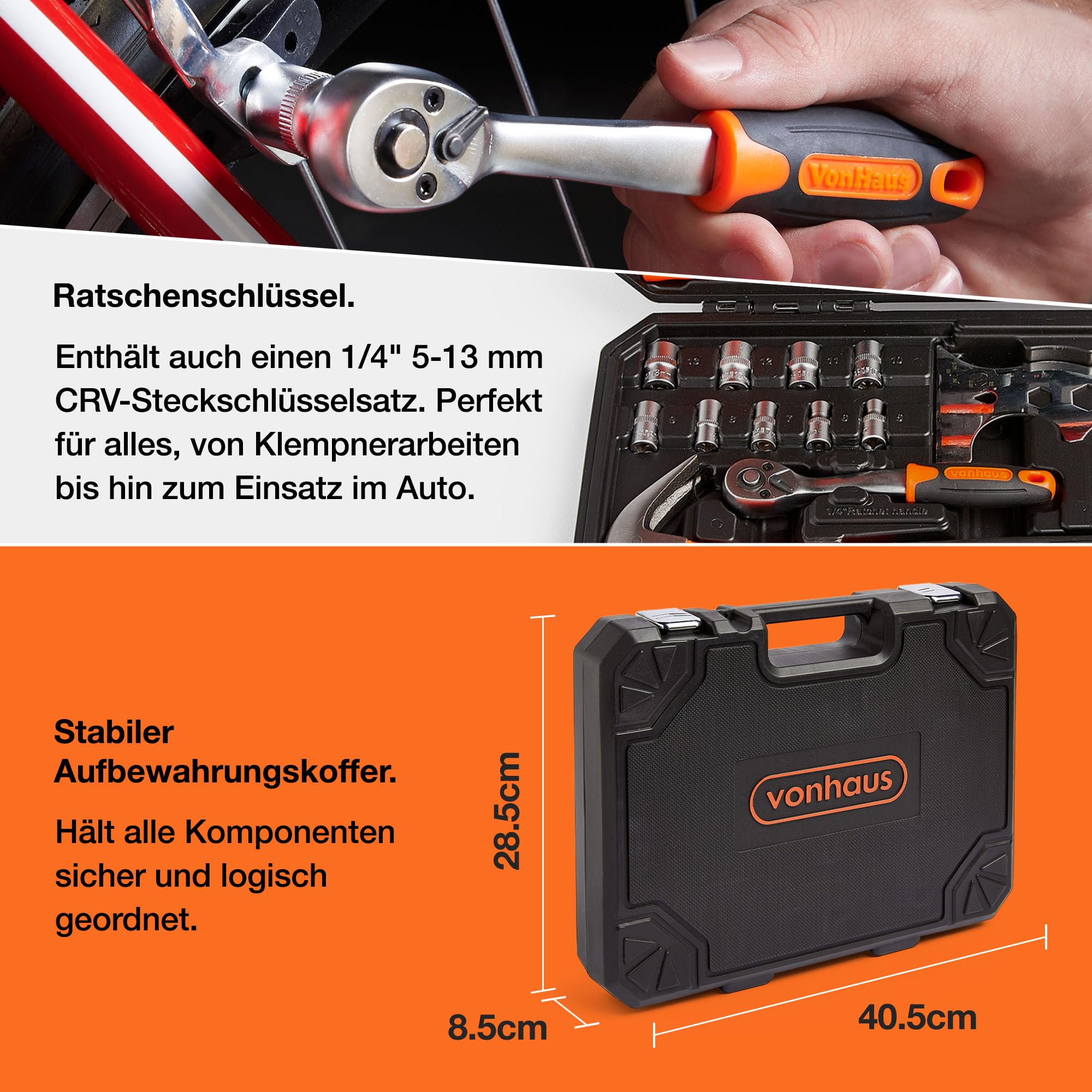 VonHaus Werkzeugset Haushalt, Ultimativer 120-Teiliger Werkzeugkoffer, Enthält Werkzeuge, LED-Taschenlampe, Sechskantschlüssel, 3m Maßband & Mehr mit Werkzeugkiste, DIY-Set- Perfekt für Anfänger