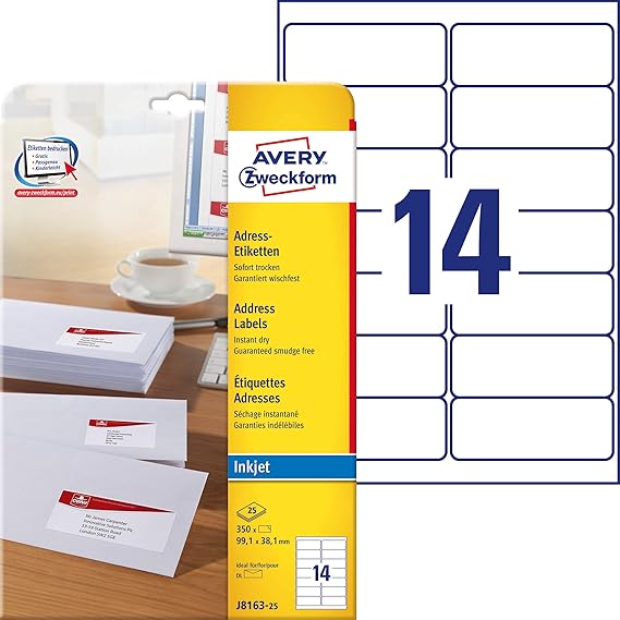 Avery Zweckform J816325 Address Labels for DIN Long Envelopes 99.1 x 38.1 mm 25