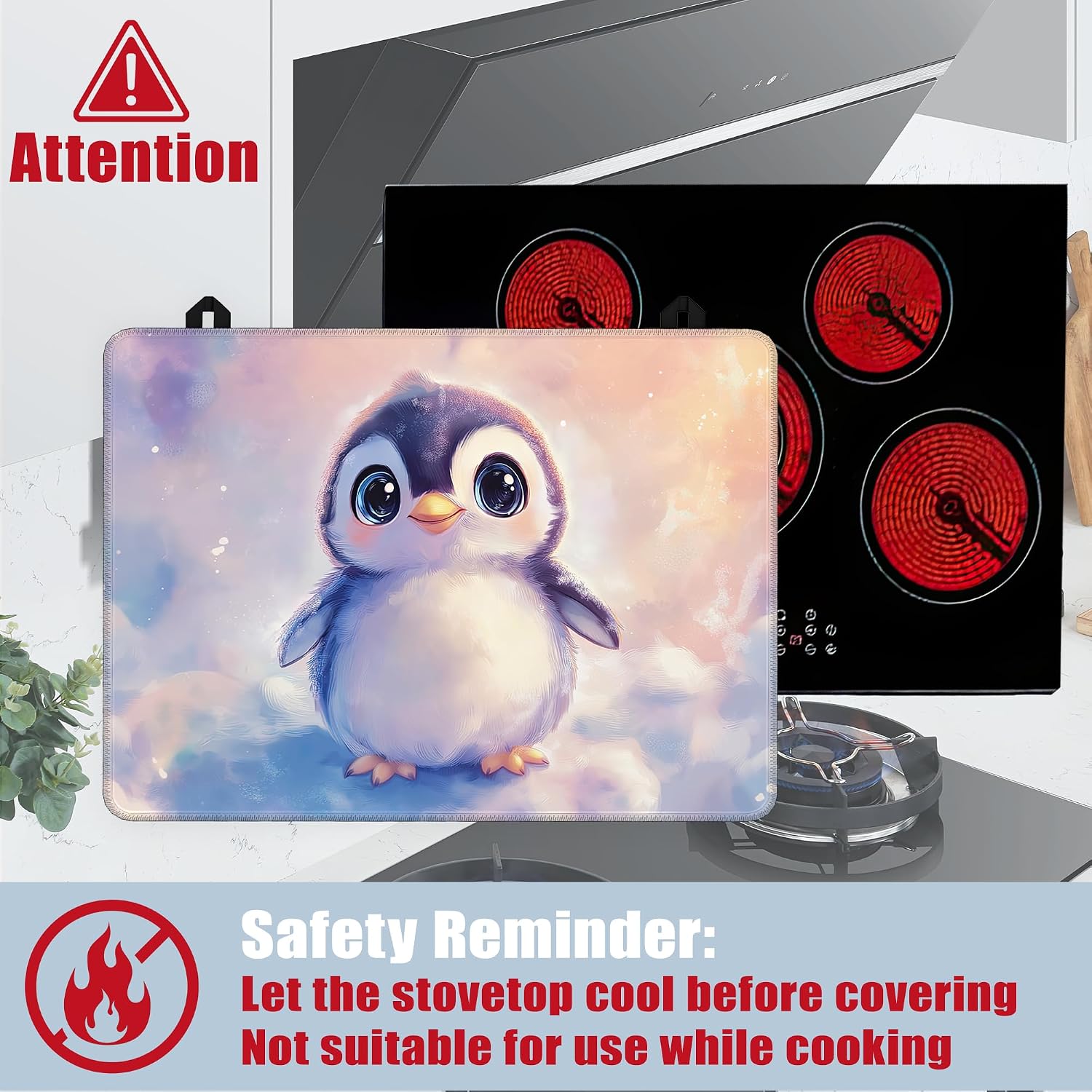 Stove Top Covers for Electric Stove,Cute Penguin Flat Top Stove Cover,Watercolor Animal Heat Resistant Glass Top Stove Cover Protector Anti-Slip Range Covers, 28 x 20 Inch image 4