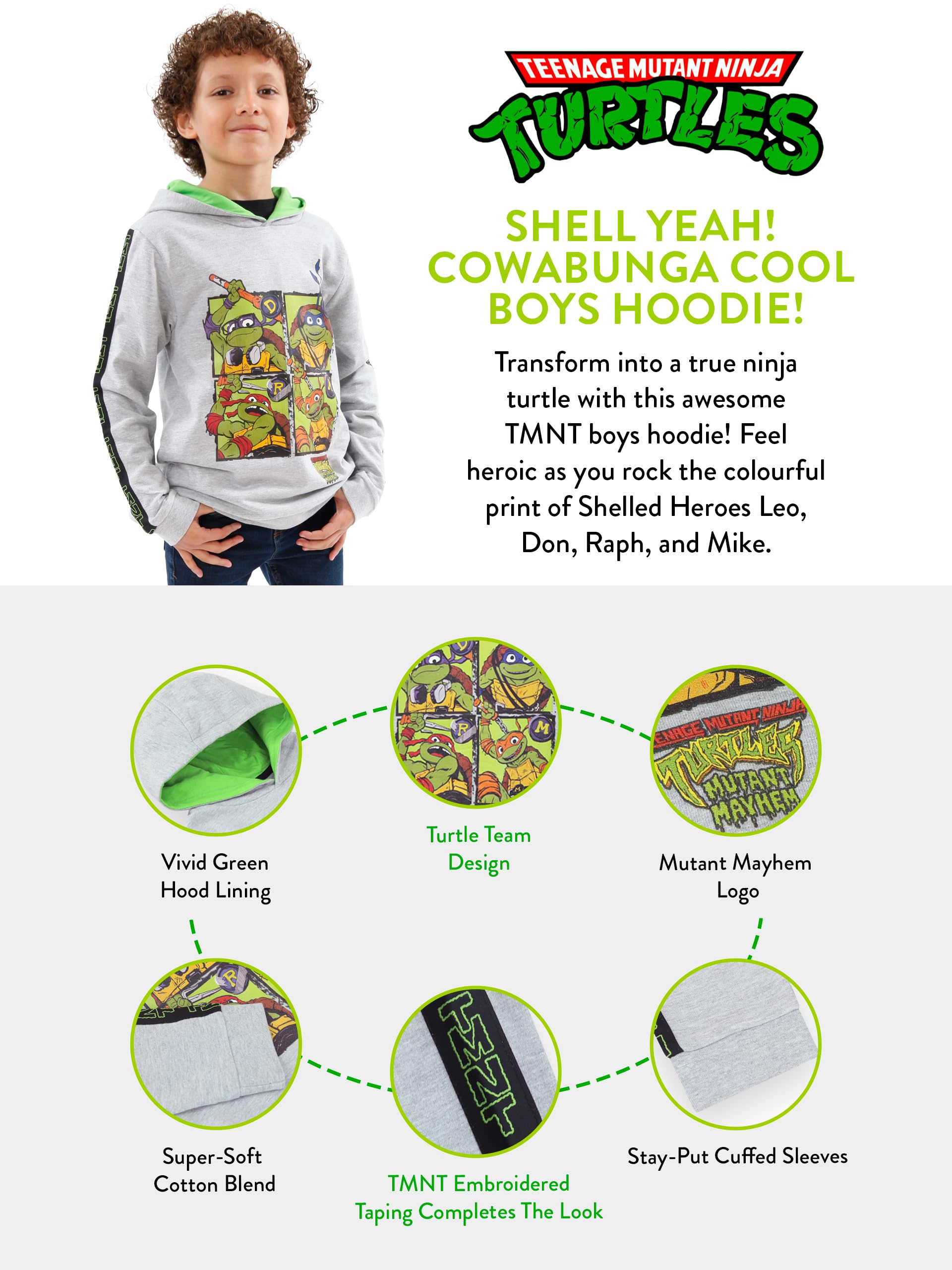 Sudadera para Niños de Las Tortugas Ninja Mutantes Adolescentes | Sudadera con Leonardo, Donatello, Raphael y Michelangelo | Tallas de 5 a 13 Años | Merchandising Oficial de TMNT