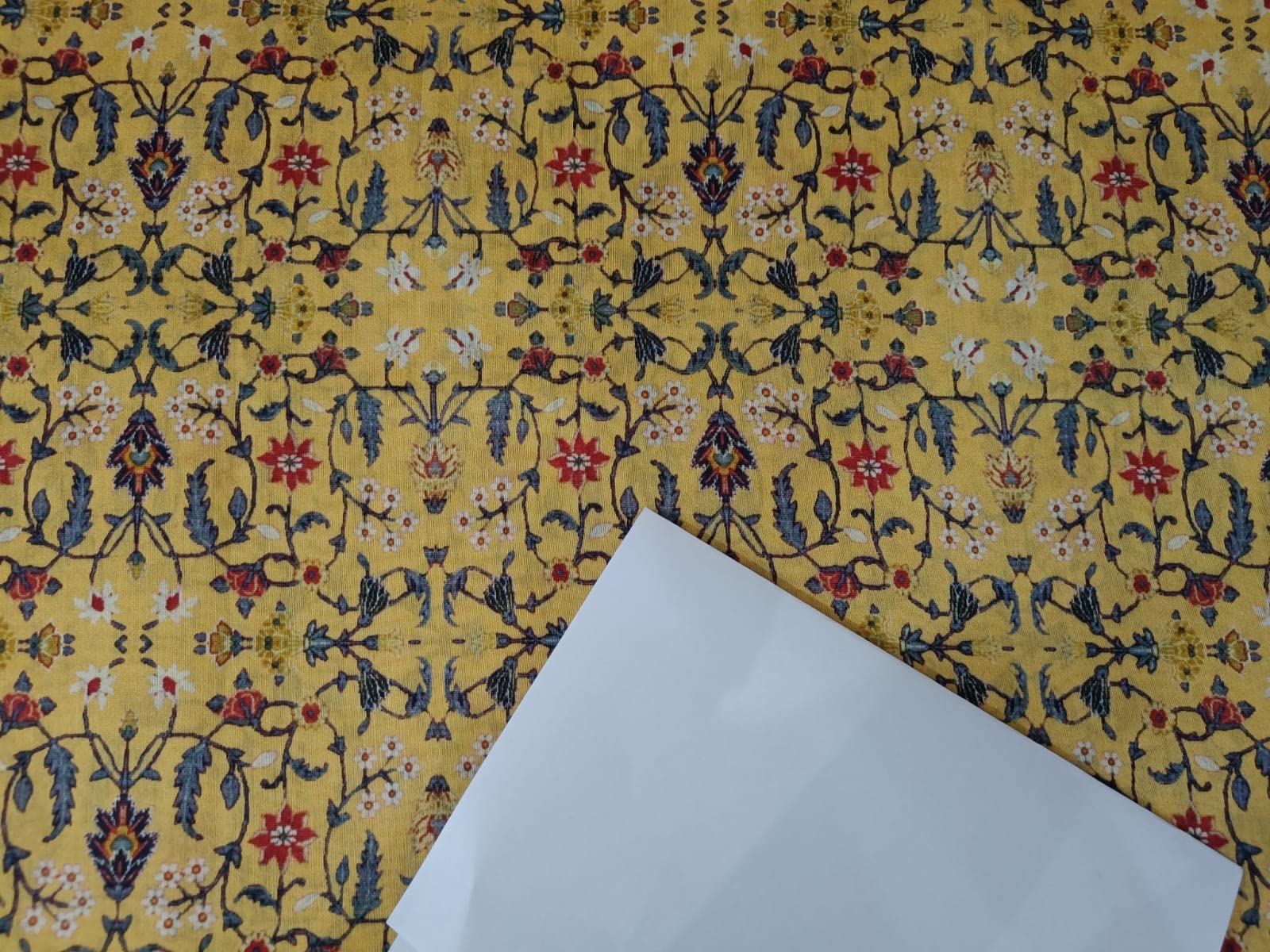 Chanderi Silk Fabric Block Print Yellow Floral 44