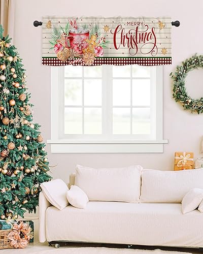 Miniatura 7 de Cenefas de cocina de Navidad para ventanas, chocolate caliente, algodón, azúcar, pan de jengibre, 42 pulgadas de ancho x 12 pulgadas de largo,