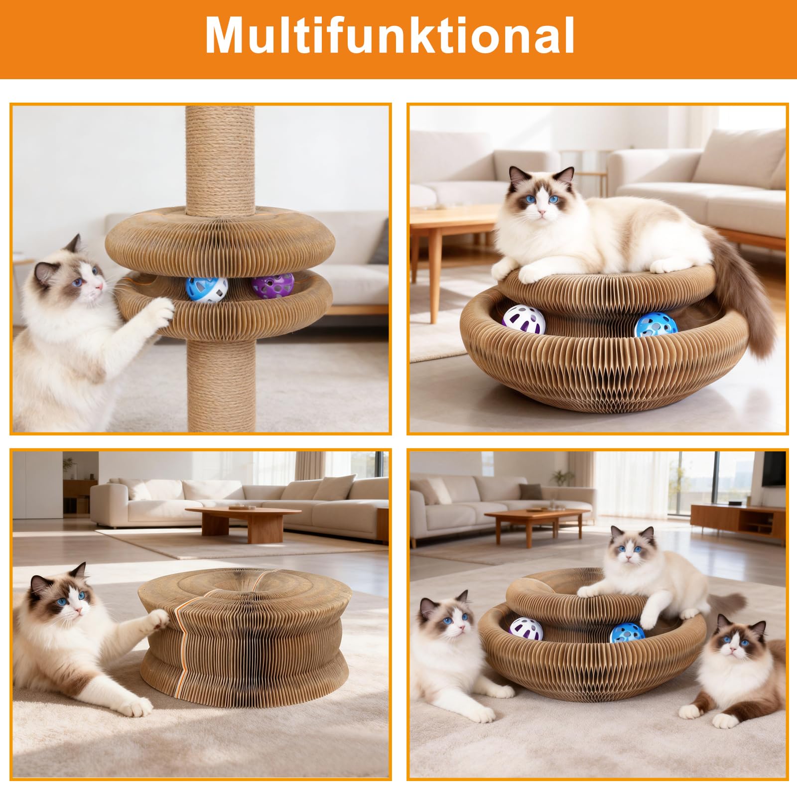 Kratzbrett Katze, 2-in-1 Cat Kratzbrett mit Glöckchen, Magische Orgel Cat Scratching Board, Zusammenklappbares interaktives Katzenspielzeug für den Drinnen und draußen(2 Stück)