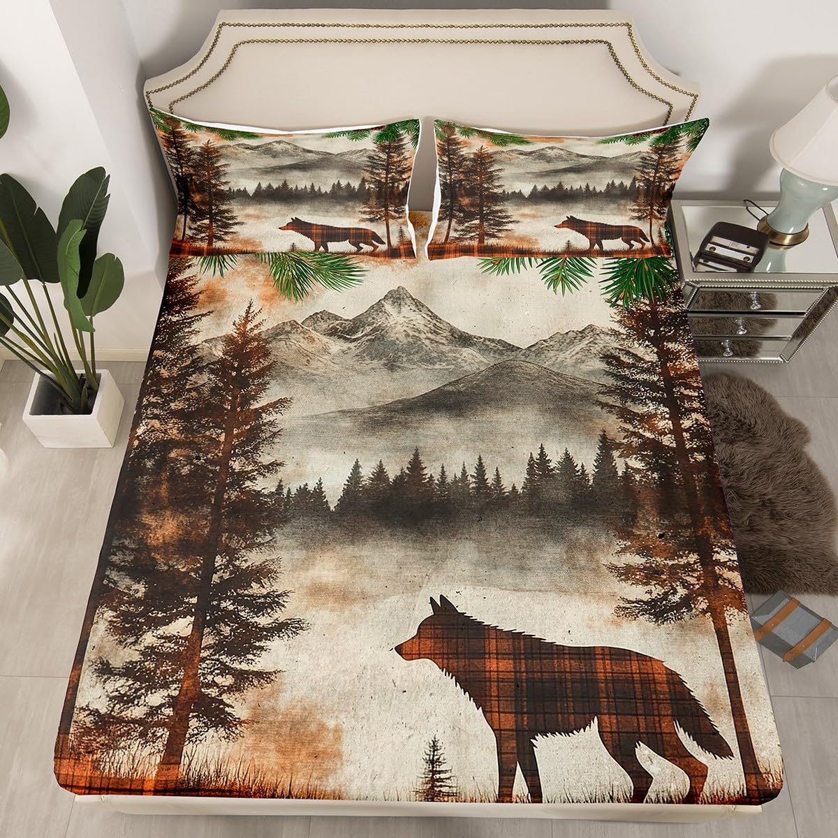 jejeloiu Fox Fitted Sheet for Girls Boys Kids Twin Size Farmhouse Bedding Set Room Decor Rustic Cabin Lodge Bed Sheets Set Wildlife Orange Brown 3Pcs Soft