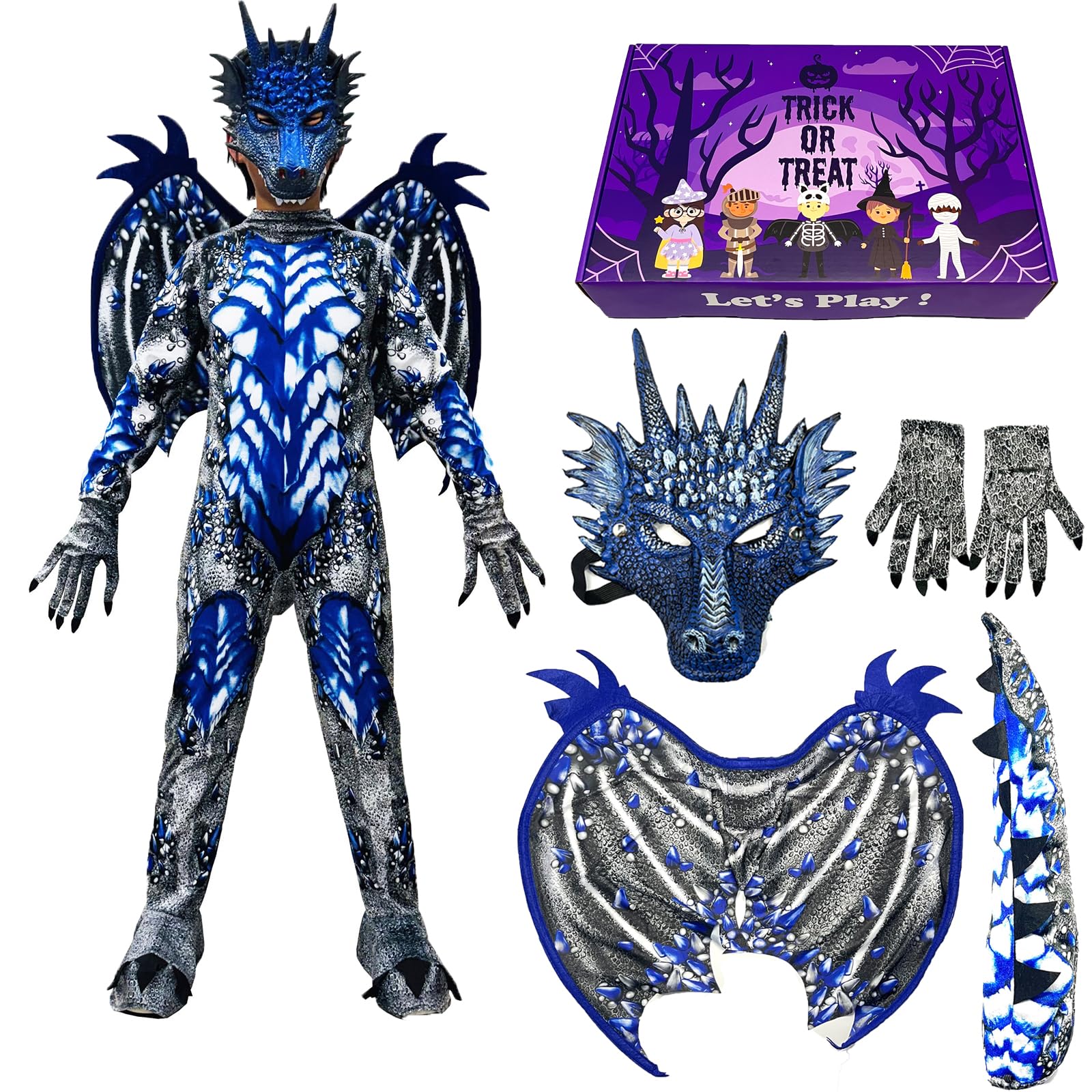 Folxakdis Costume Drago Bambino per Carnevale Costumi Dragon Cosplay Bambino per Halloween Tuta da Drago Festa di Compleanno Regali per Bambini dai 6-12 anni