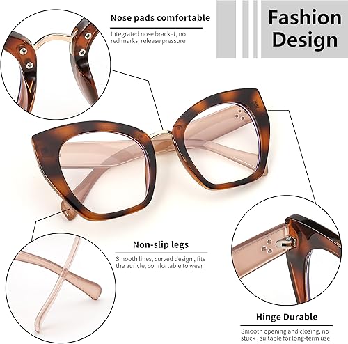 Miniatura 3 de FEISEDY Gafas de gran tamaño con bloqueo de luz azul retro Cateye para computadora para mujeres B4107