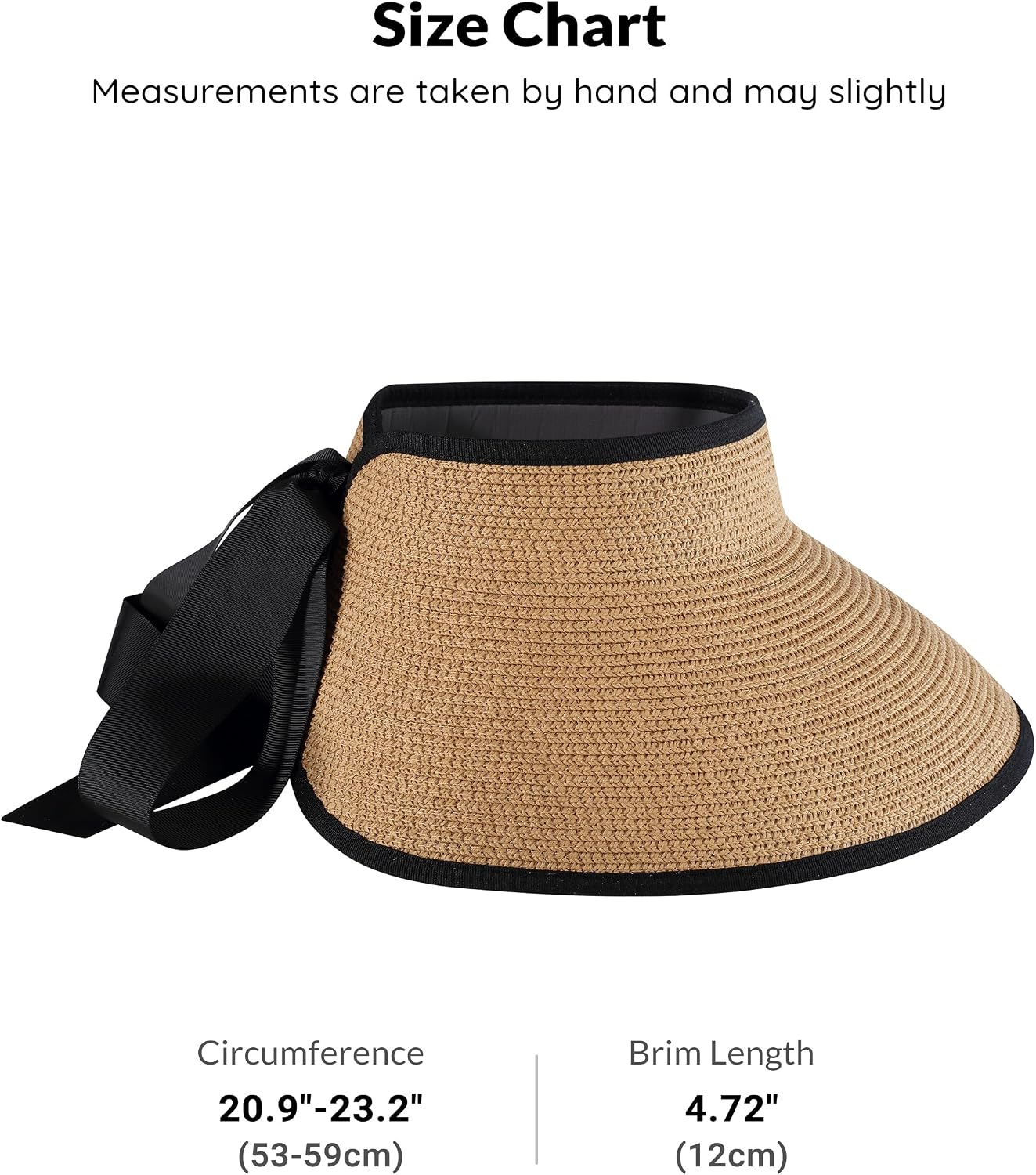 GADIEMKENSD UPF50+ Straw Sun Visor, Wide Brim, Cooling Sweatband, Anti-Glare, Travel-Friendly, Suit for Ponytail and Buns
