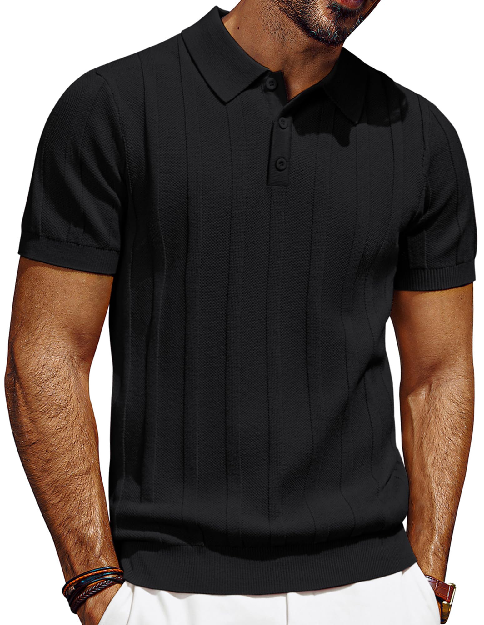 PJ PAUL JONES Polo da uomo a maniche corte, in maglia, con bottone, polo da golf