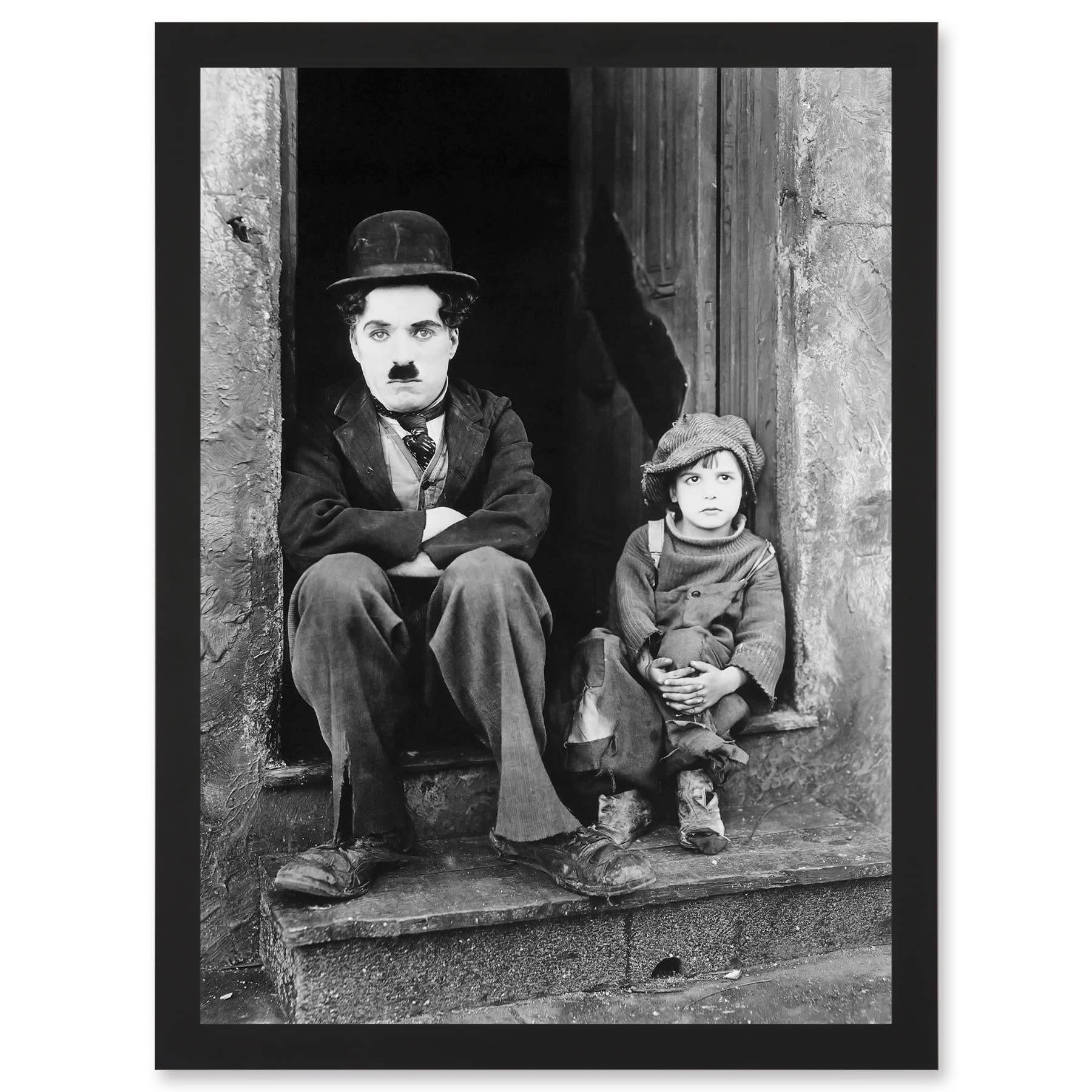 Artery8 Charlie Chaplin The Kid Photo Silent Movie Still A4 Artwork Framed Wall Art Print