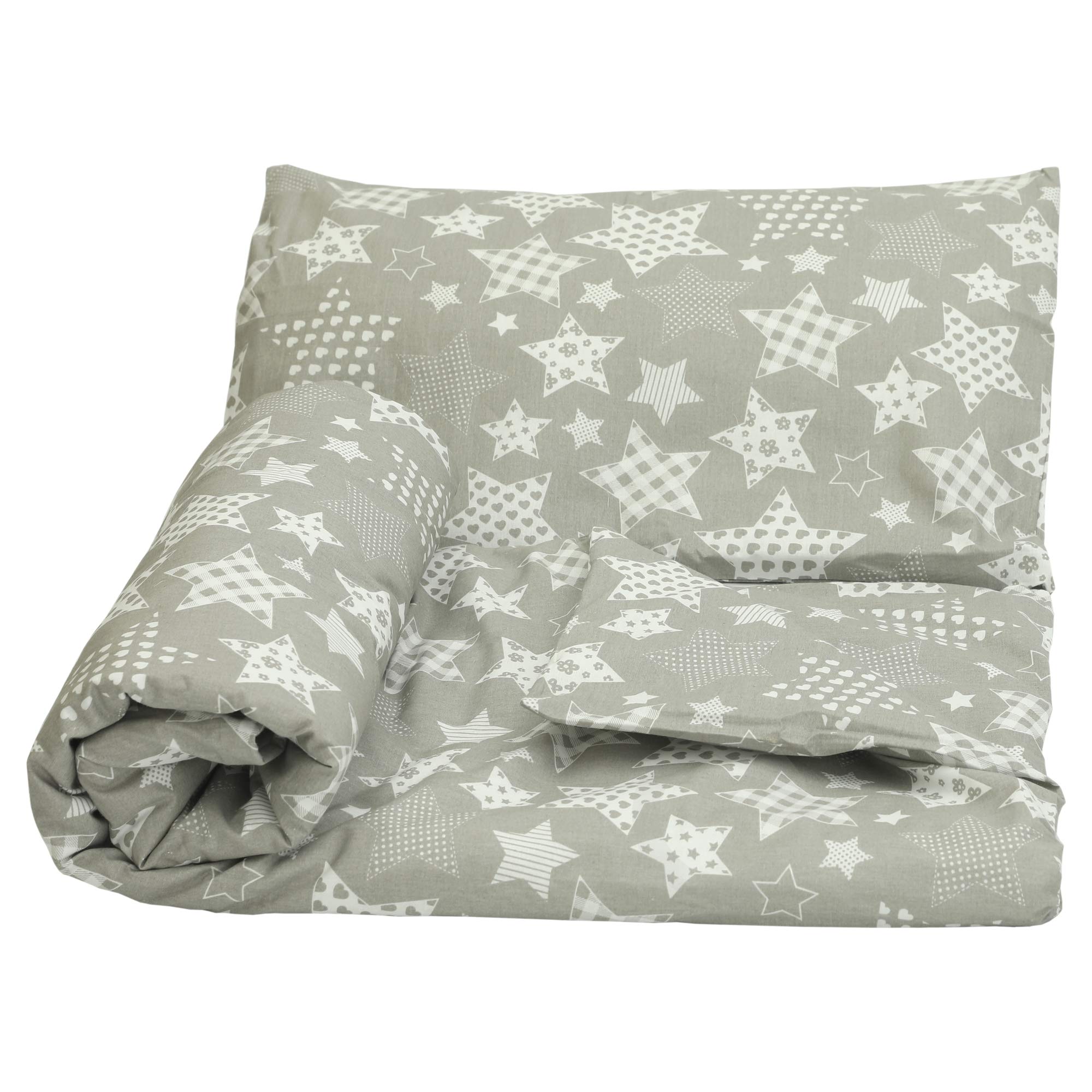 OLO Olobaby Reversible Cot Duvet/Quilt Cover and Pillowcase Set 2 pcs 100% COTTON (Multi-stars/grey, 135 x 100 cm)
