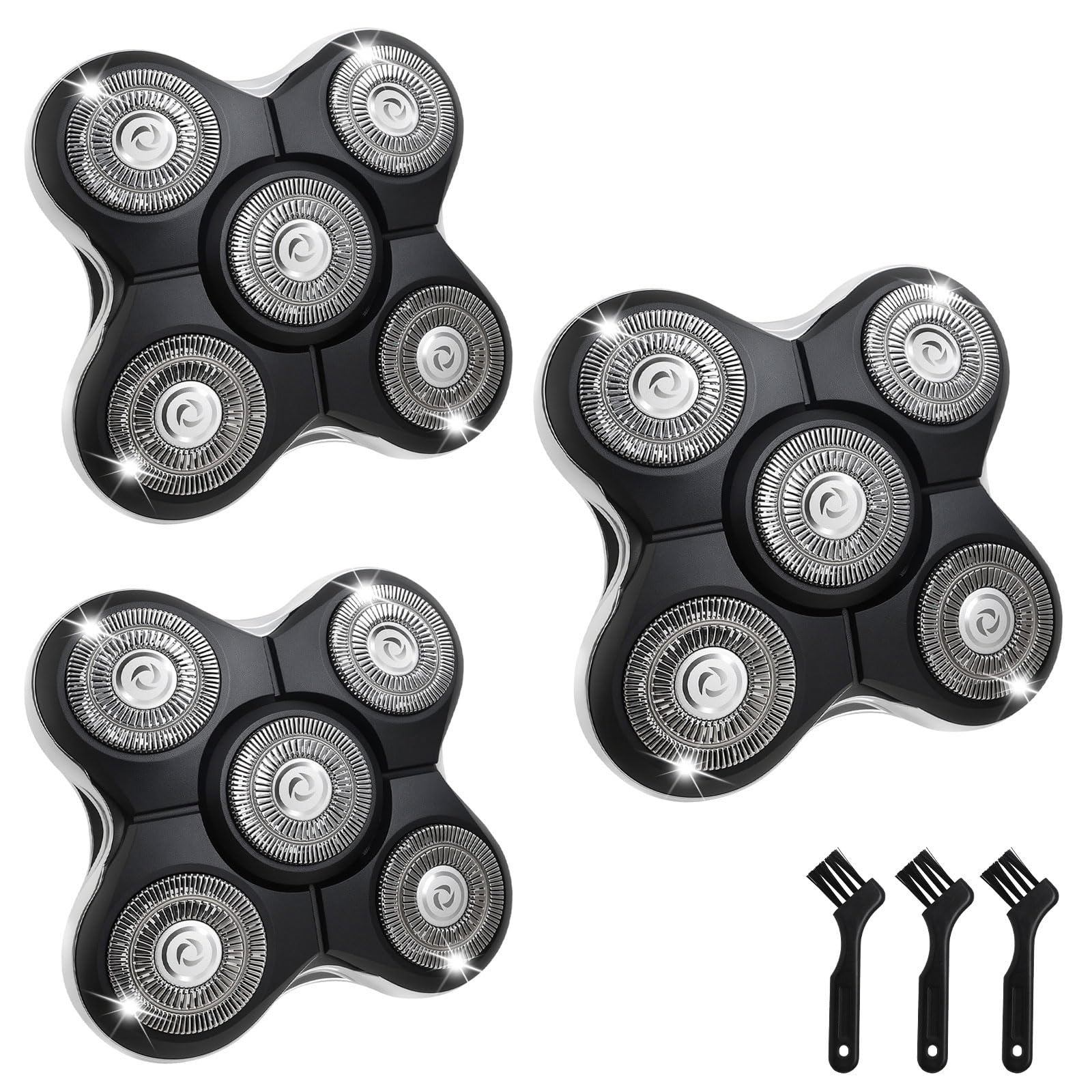 Rasierer-Ersatzköpfe, kompatibel mit Balder XR7000/RX5/XR1500, 5 Dual-Track-Köpfe, schwimmende Scherköpfe, Ersatz für Nass- und Trockenkopf, Rasierer für Bald Me (Schwarz, 3 Stück)