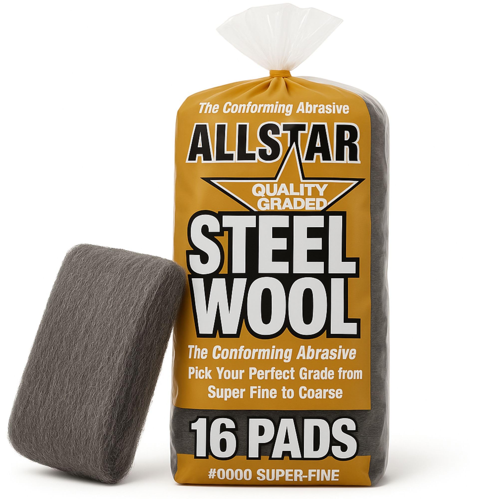 Hi-Tech 74016 Fine 0000 Steel Wool - 16 Pads, Perfect for Buffing, Polishing, and Matte Finish Transformations