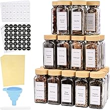 4 Oz Spice Jars with Labels, Umeantobee 28 Pcs Glass Spice Jars with Lids, Empty Spice Jars with Shaker Lids for Kitchen, Spice Container with White Printed Spice Labels Bamboo Wood Color