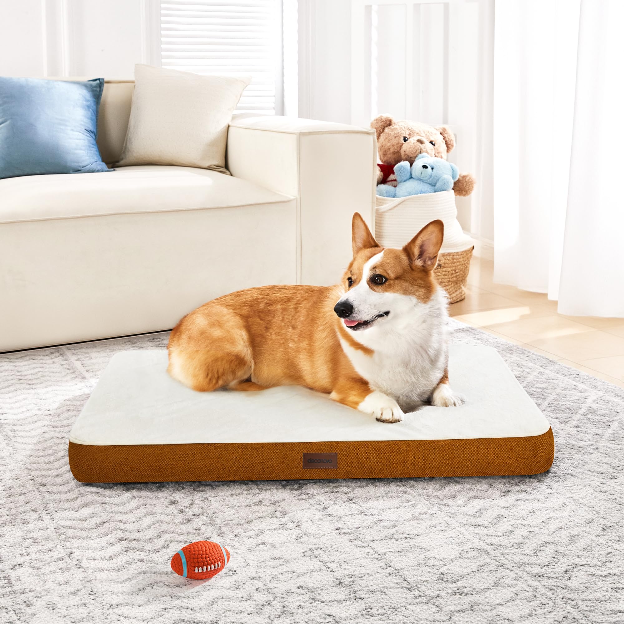 Deconovo Letto Antiscivolo per Cane, Lavabile, Morbido, Fodera Sfoderabile 91x69x8 CM Colore Della Zucca 1 Pezzo