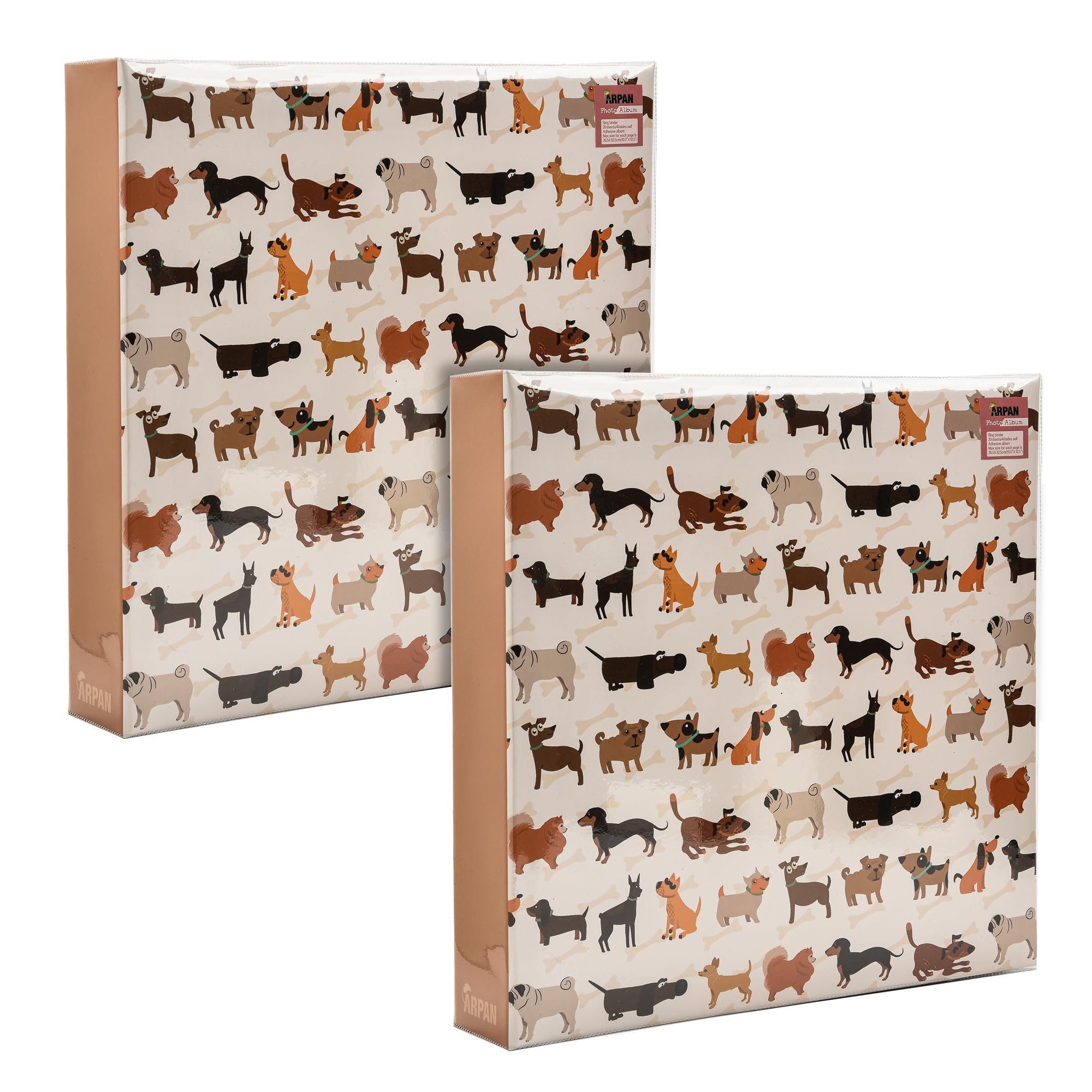 ARPAN Extra-Large Self-Adhesive Photo Album with 3-Ring Binder, 20 Sheets, 40 Sides for Photos & Memory Keeping - Pack of 2 (Cute Dog)