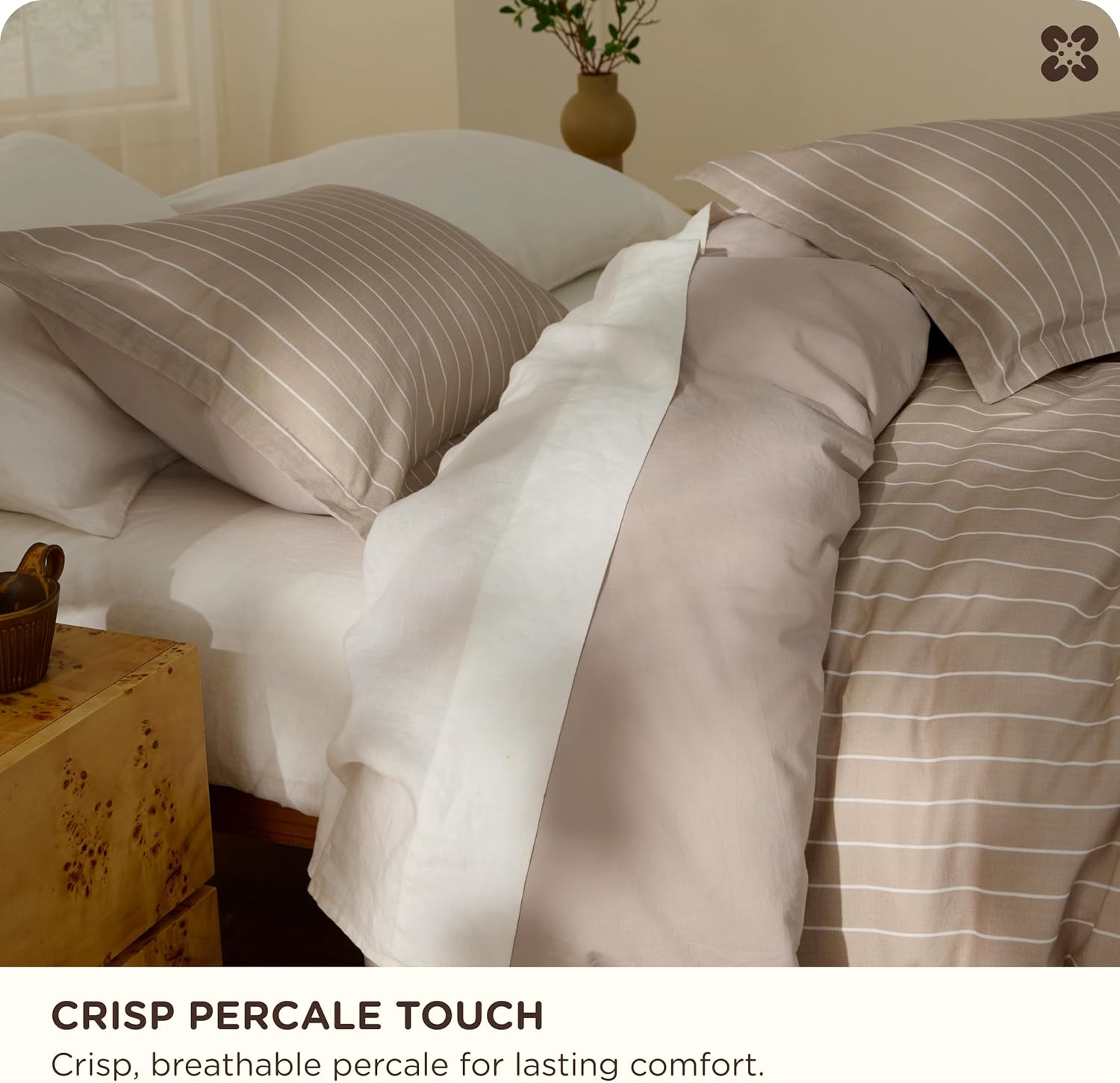 Bedsure Striped Duvet Cover King Size,100% Washed Cotton Duvet Cover Linen Like Textured, Classic Striped Pattern Enhances Bedroom Comfort and Style, Stripes Tan/White, 104"x90" - Image 5