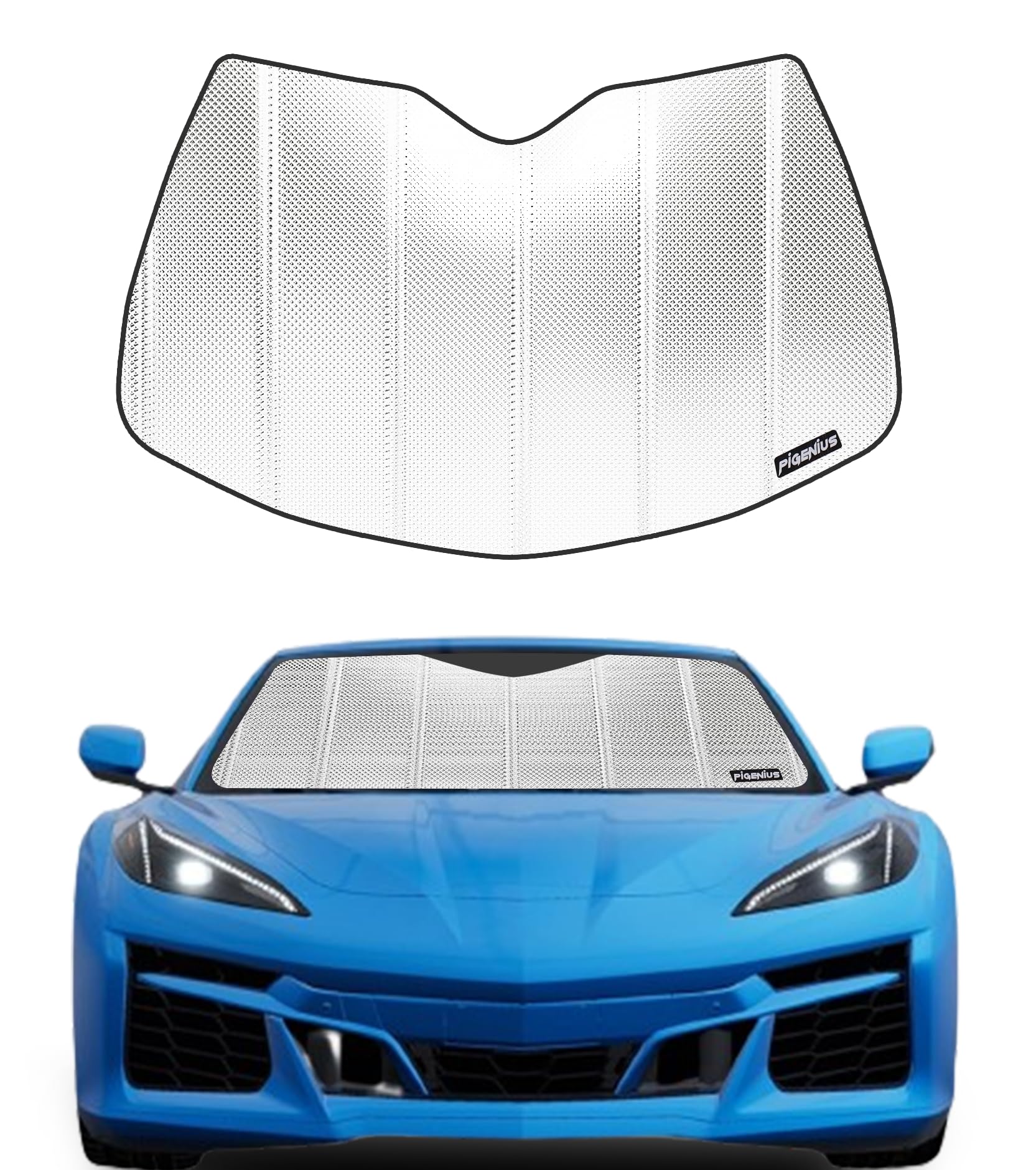 Photo 1 of Pigenius Windshield Sun Shade for Chevy Corvette C8 2020-2026. Reflective Aluminum Film Front Window Sunshade - BLAZBLOCK