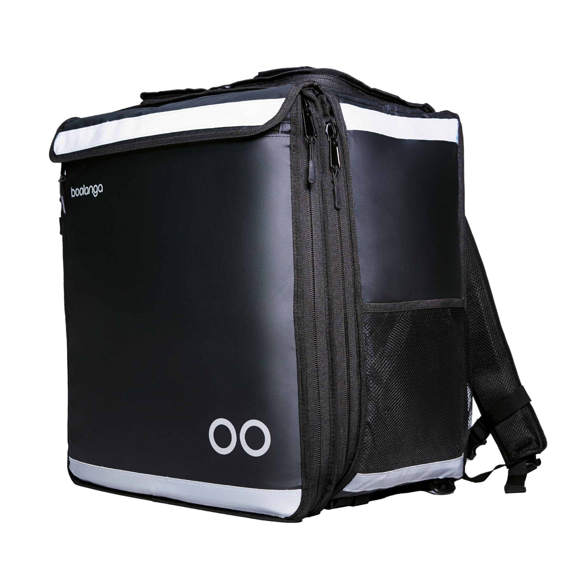 Boolanga Telescopic Cubic, 89L • Insulated Food Delivery Bag with Expandable Functionality • 100% Water Resistant • Reflective Strips • Designed for Professional Couriers, black, 46 x 43 x 49 cm