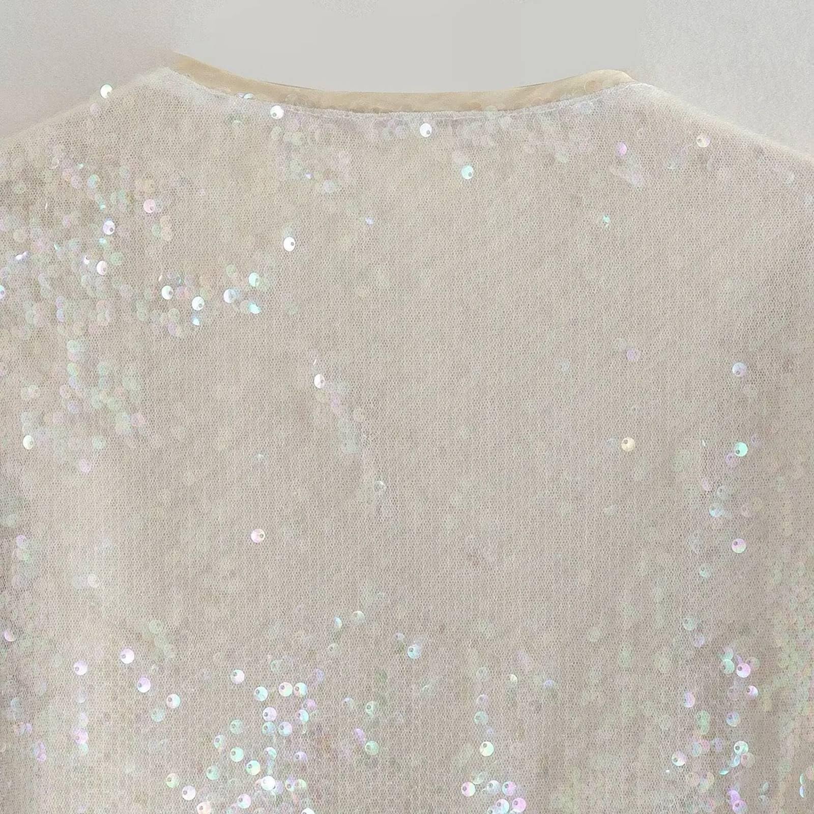 Genérico 2026 Chaqueta Entretiempo Mujer Chaqueta casual corta con lentejuelas de color sólido y cuello redondo a la para mujer