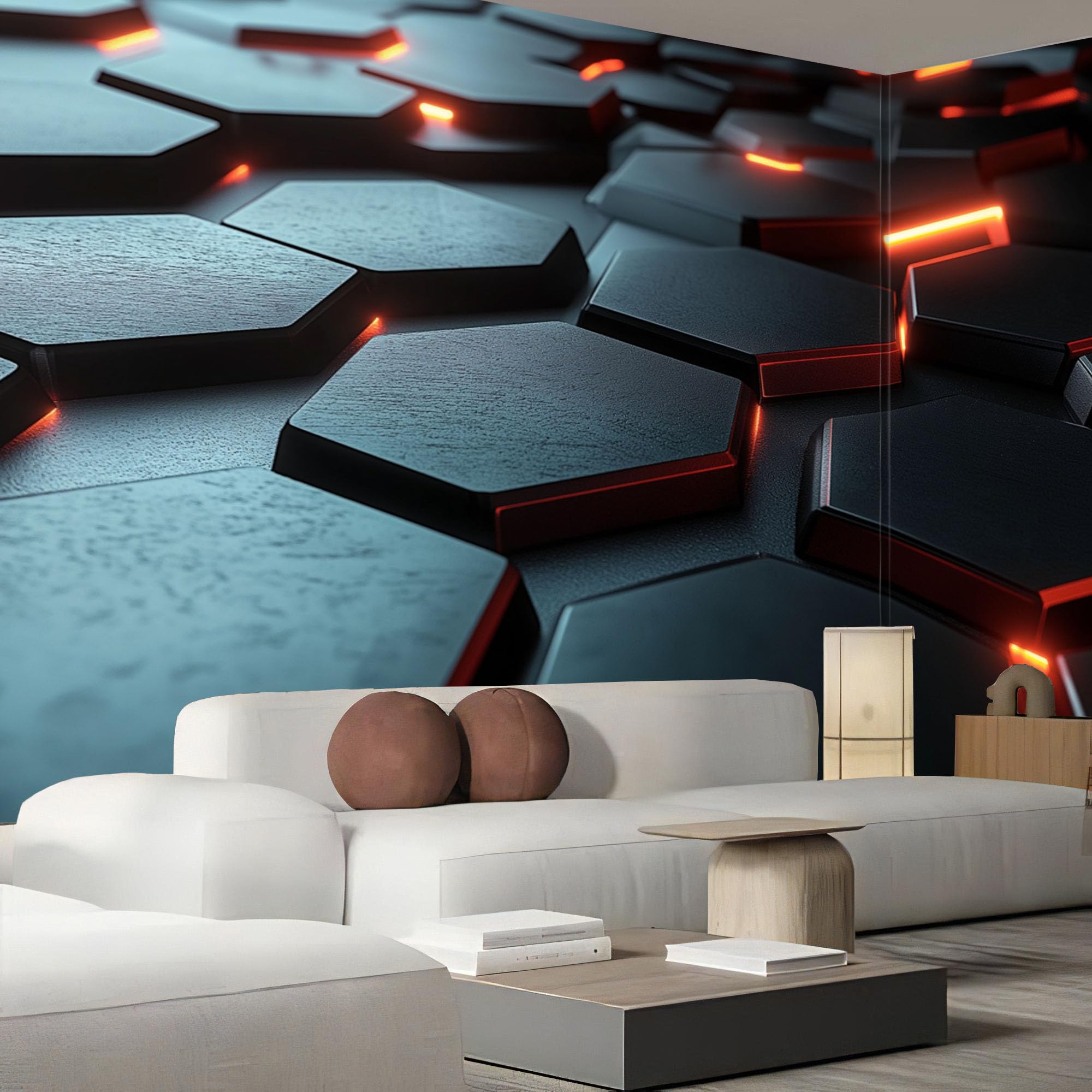 Carta da Parato Foto con Design di Fantascienza spaziale, 400x280cm - Stampa Artistica Premium da Parete, Poster Decorativo Moderno - modello esagonale - nero