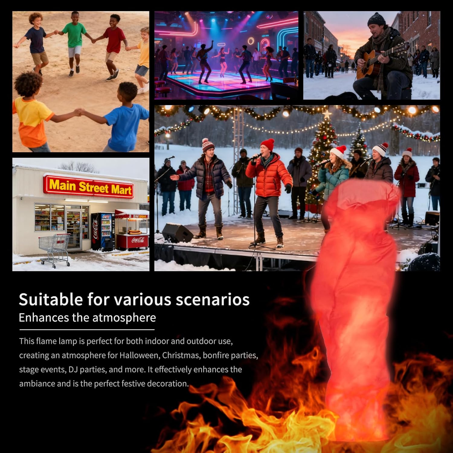 3D LED Fake Flame Light, USB Rechargeable Campfire Christmas/Halloween/New Year/Stage/Party/Thanksgiving,and Outdoor Camping Decor Diamond Shape-Remote control-59in Flame Fabric