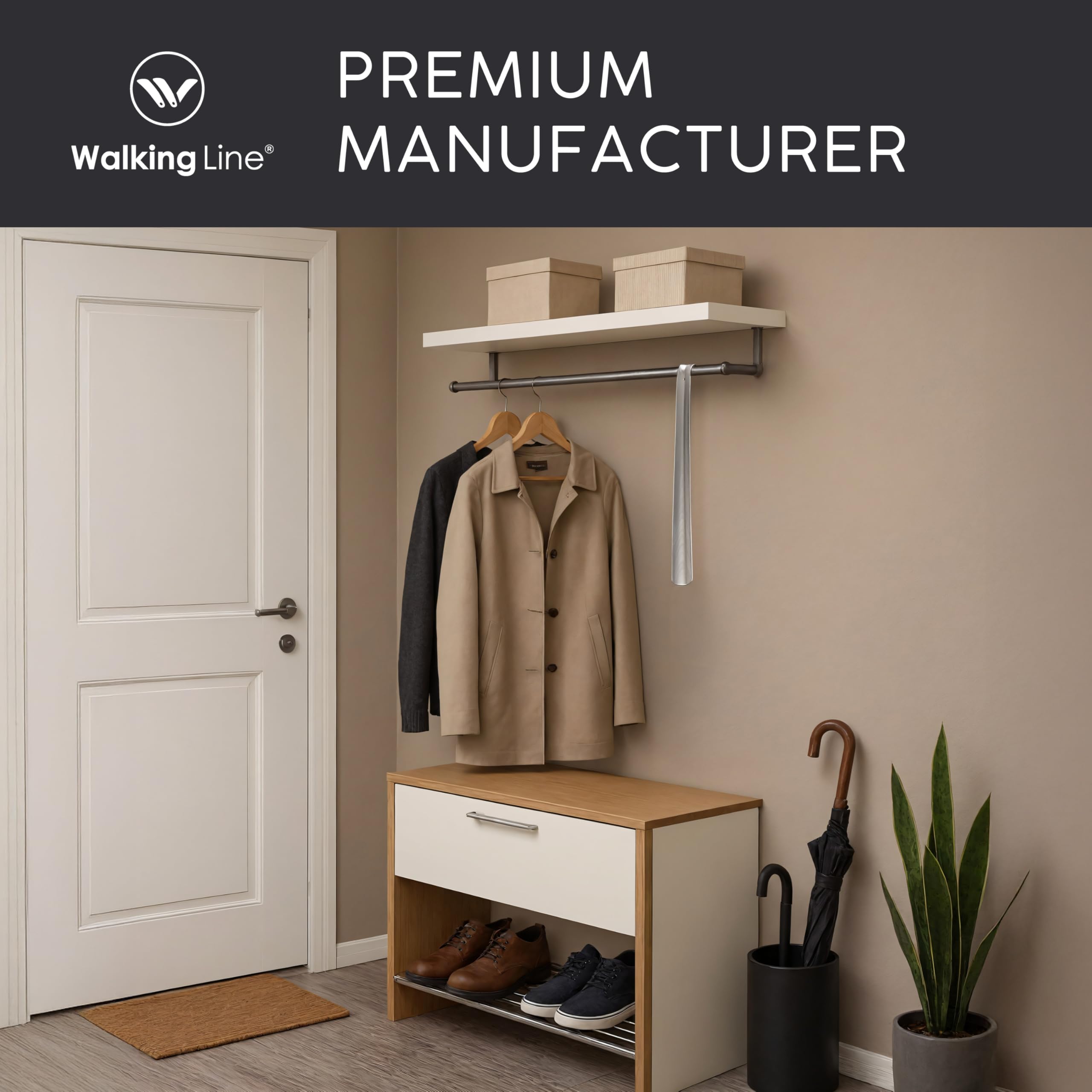 Walking Line® Premium łyżka do butów, długość 44 cm, bardzo stabilna, ze szczotkowanej stali nierdzewnej, długa, metalowa łyżka, długa łyżeczka do butów, długa metalowa łyżka do butów, długa łyżka do