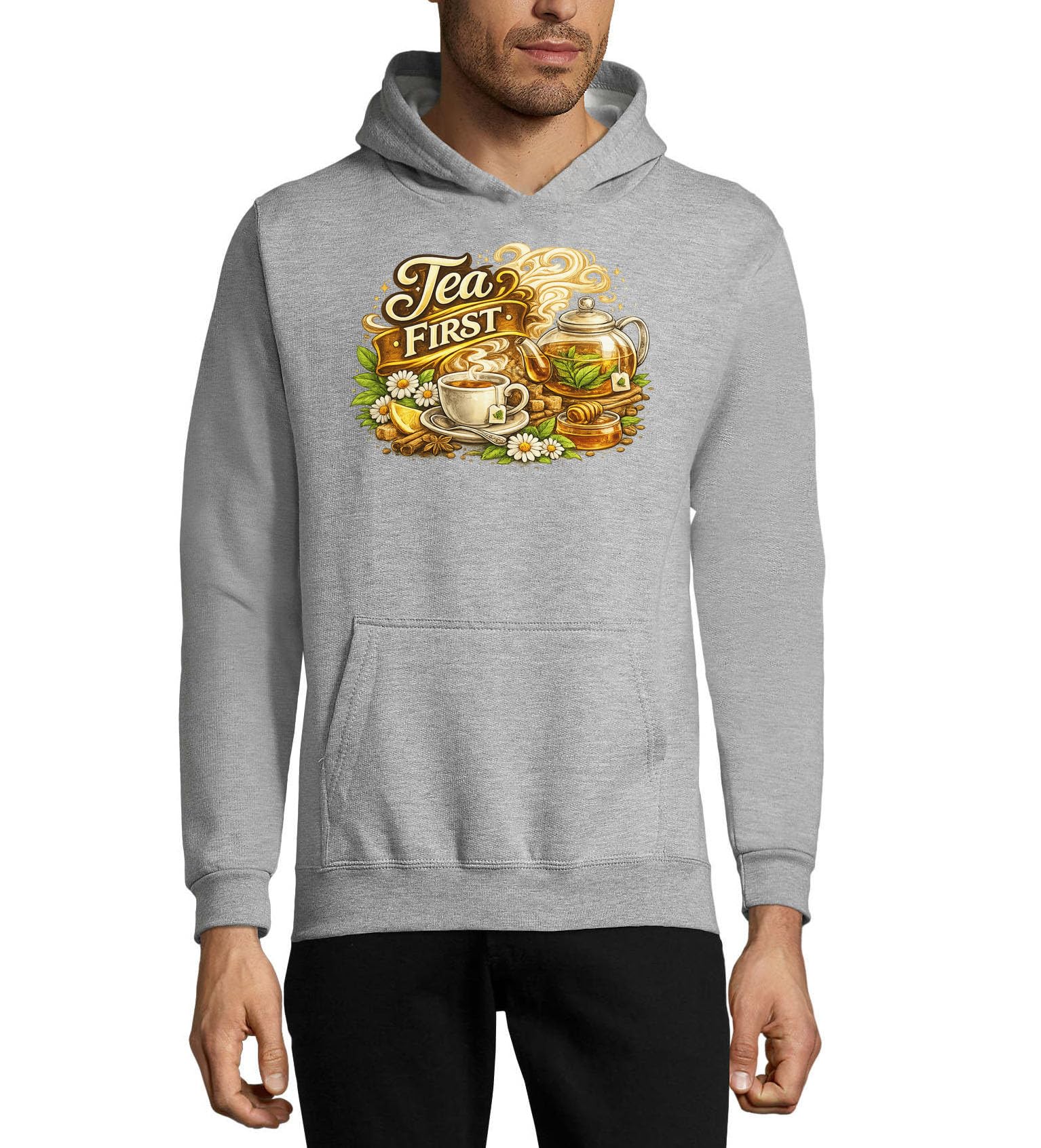 Ciepła herbata ziołowa z miodem unisex mieszanka bawełny bluza z kapturem bluza z kapturem szara