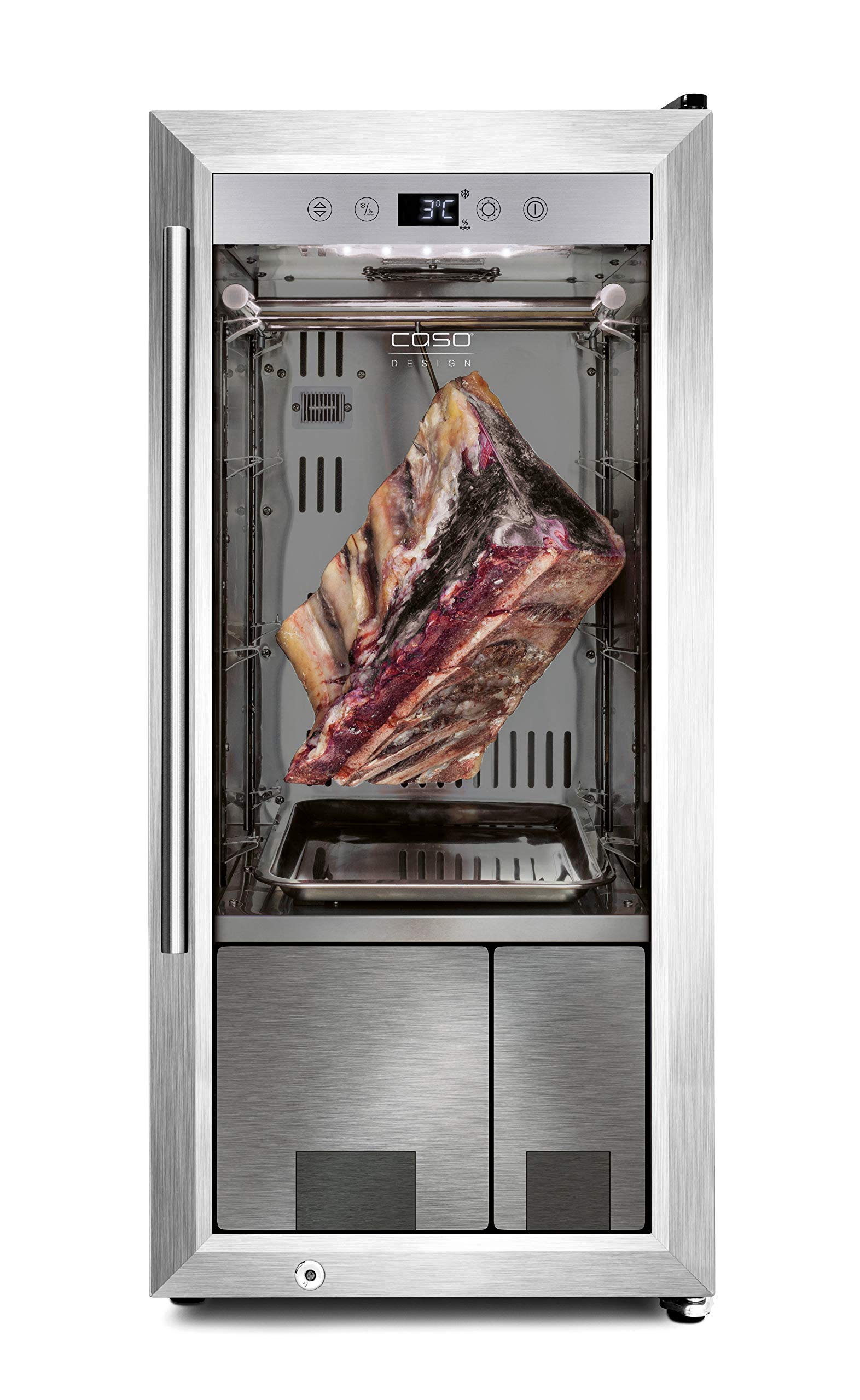 CASO Dry-Aged Cooler - hochwertiger Reifeschrank mit Kompressortechnik, zur Lagerung und Reife von hochwertigem Fleisch, Luftfeuchtigkeit im Inneren einstellbar von 50‐85%