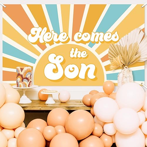 Miniatura 4 de Here Comes The Son - Telón de fondo para baby shower, estilo bohemio, retro, apagado, amanecer, decoración para colgar en la pared, fiesta de