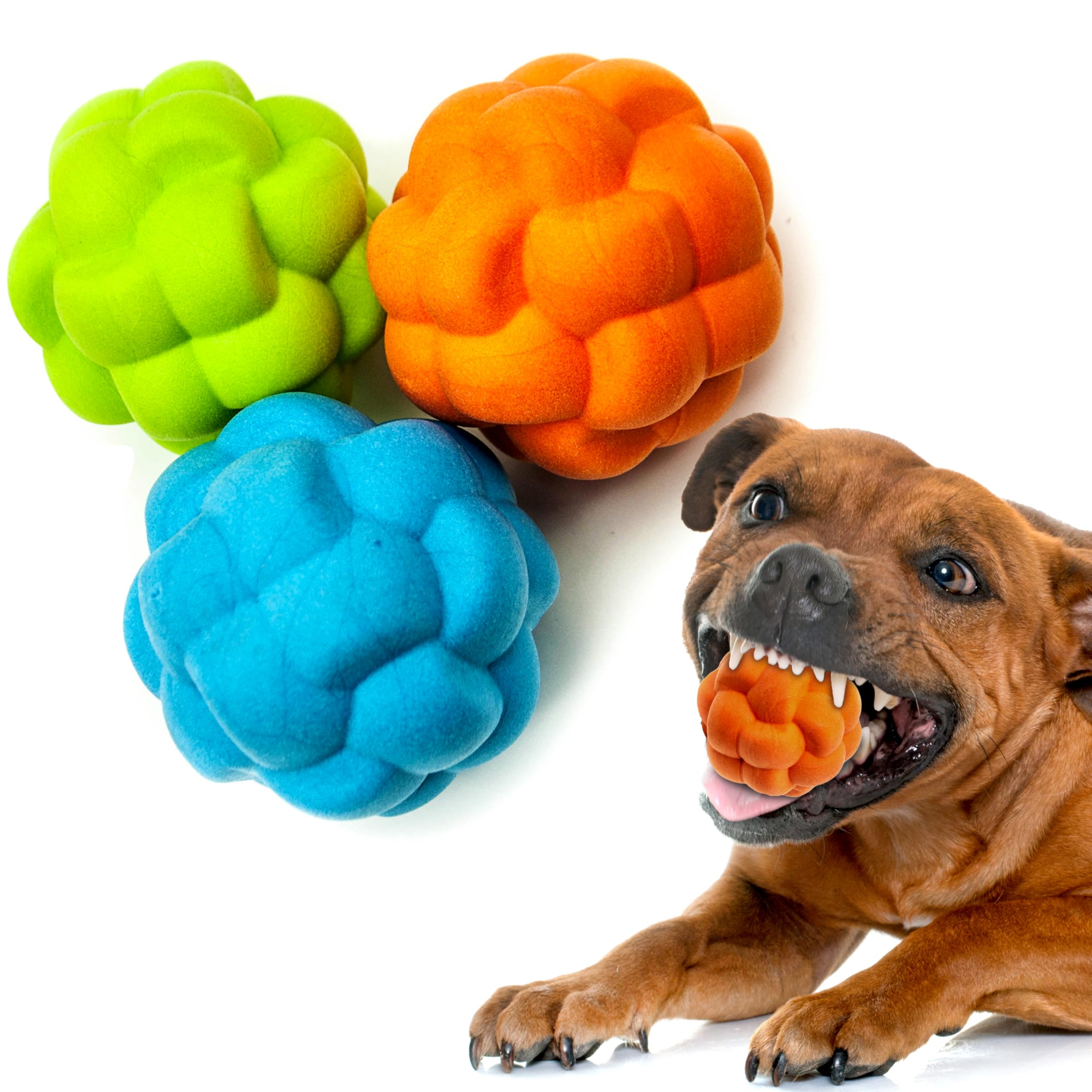 Petopedia 2x Dog Balls with SOLID CORE, High Bounce, Irregular Shape for Grip Virtually Tough Toys, Interactive, Boredom