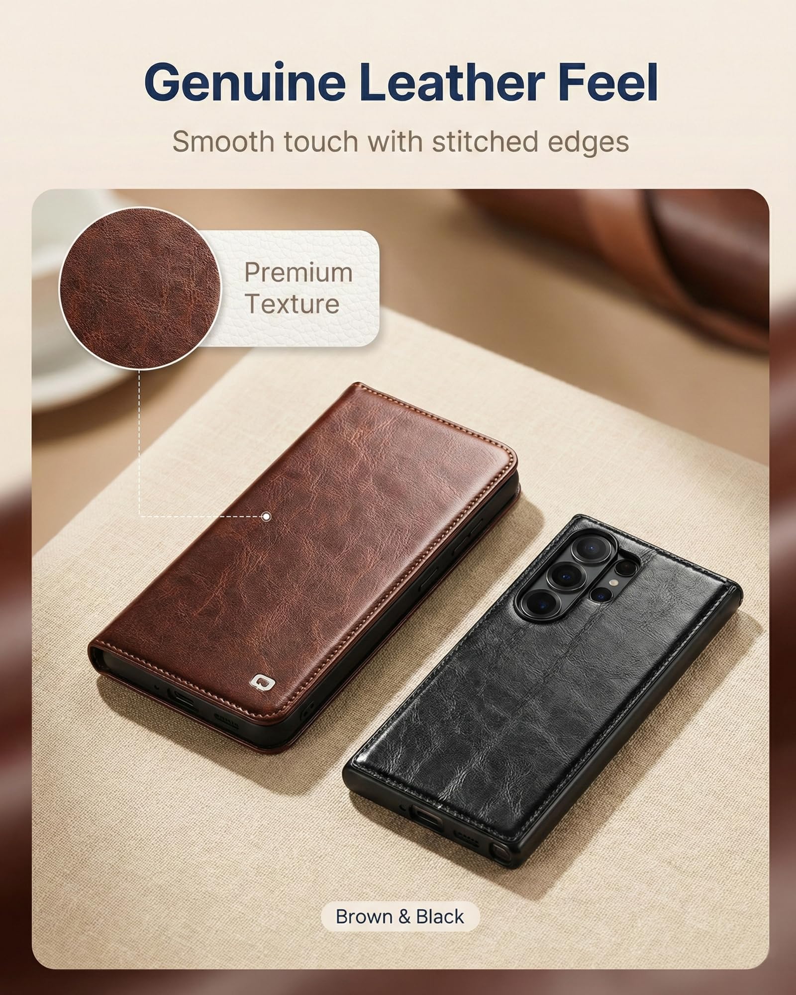 Leder-foliohülle im Business-Stil für Samsung Galaxy S26 Ultra, Brieftaschen-Klapphülle mit 3 Kartenfächern, Schlanker TPU-Handyhülle und Bequemem Griff für den Täglichen Transport, Braun
