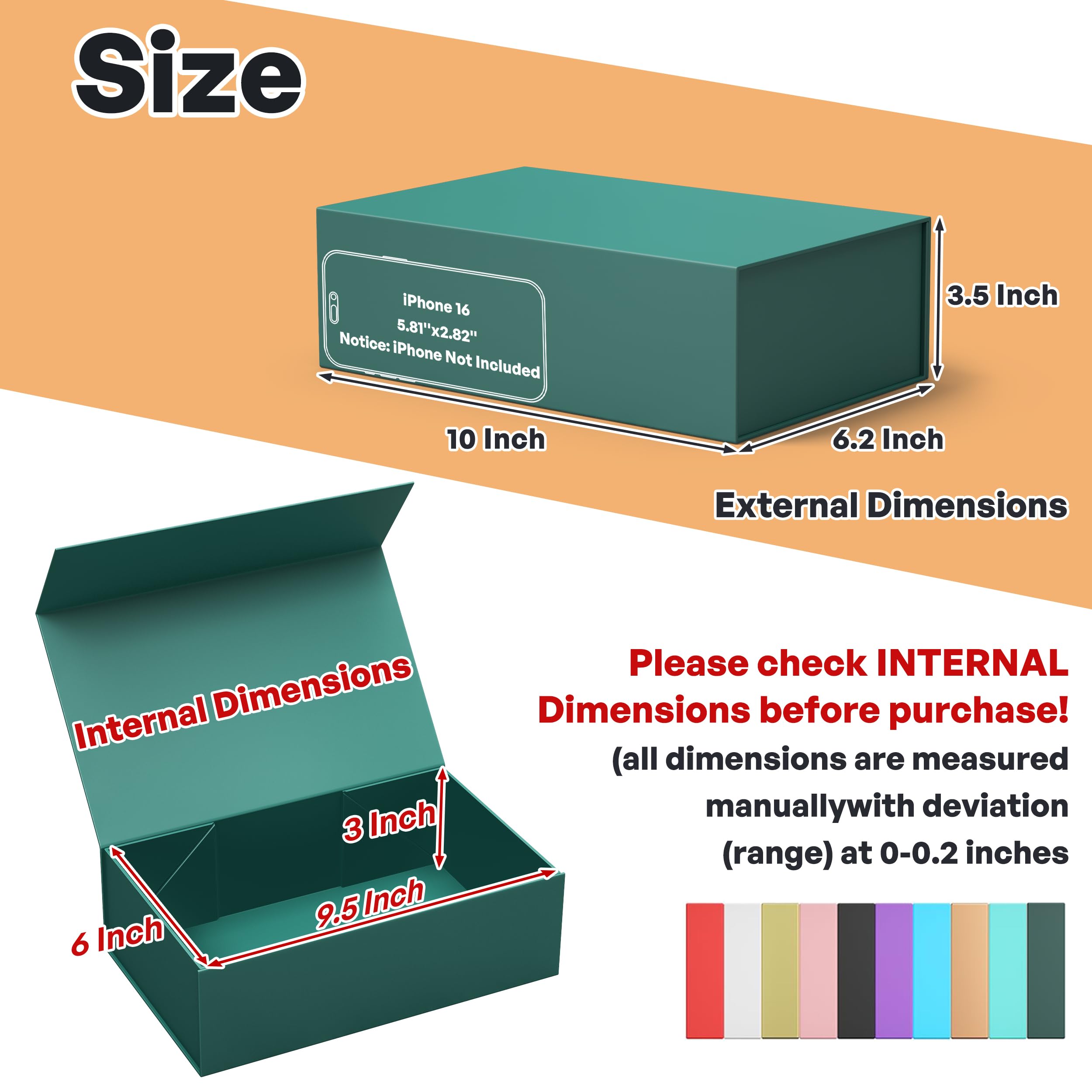 RYDDOY Green Gift Box, 9.5x6x3'' Gift box for Presents with Lids Magnetic Closure Rectangle Collapsible for Bridesmaid Proposal Box, Wedding, Christmas, Halloween, Birthday Gift Packging