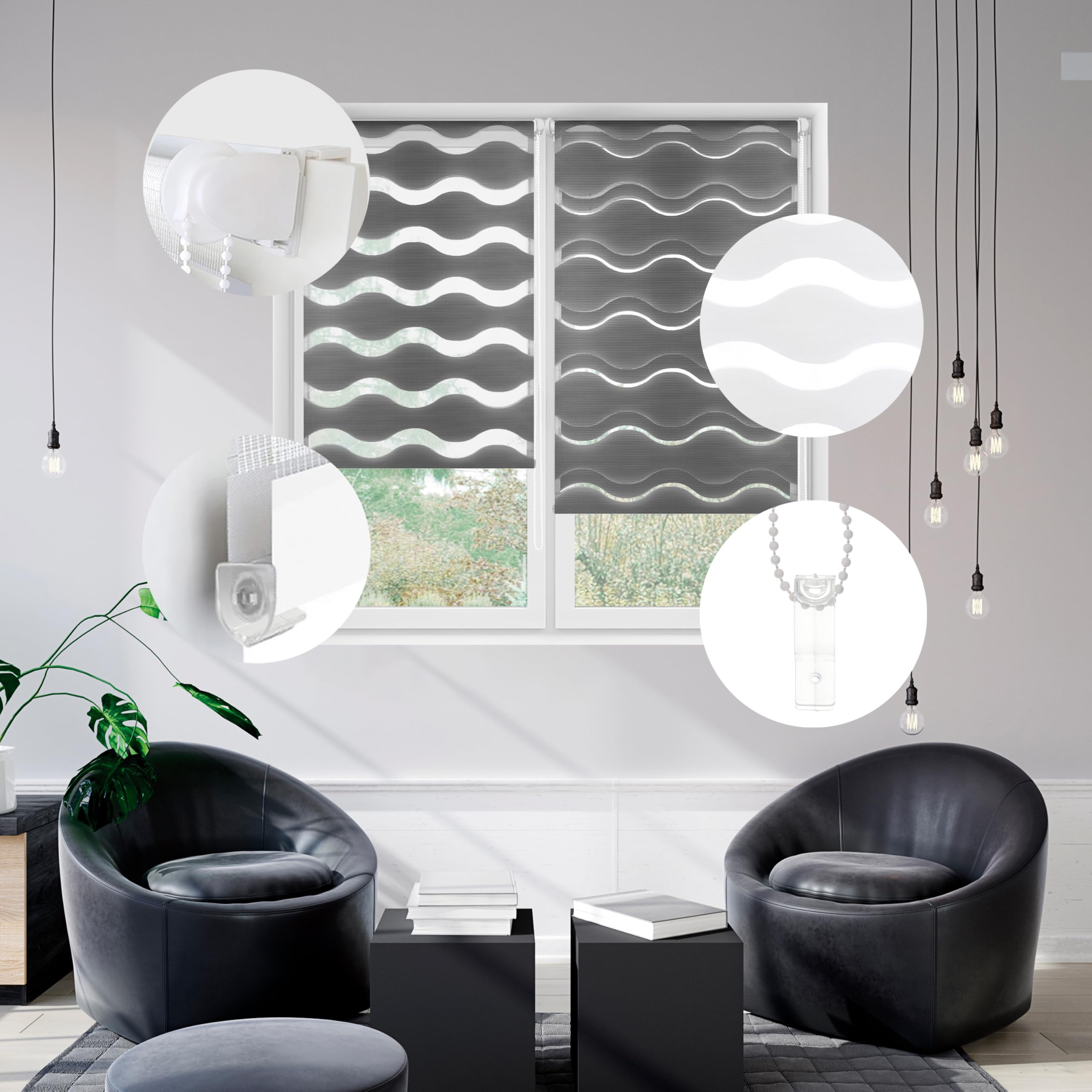 Blindecor - Luna doppelrollo klemmfix ohne bohren - duo rollo klemmfix Anthrazit - 47 x 150 cm (Breite x Länge) Stoffgröße 44 x 145 cm – Bild 5