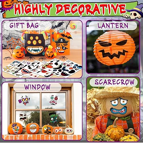 Miniatura 5 de Calcomanías grandes de calabaza de Halloween de 80 caras, calcomanías de cara de calabaza de Halloween, manualidades de Halloween para niños, haz