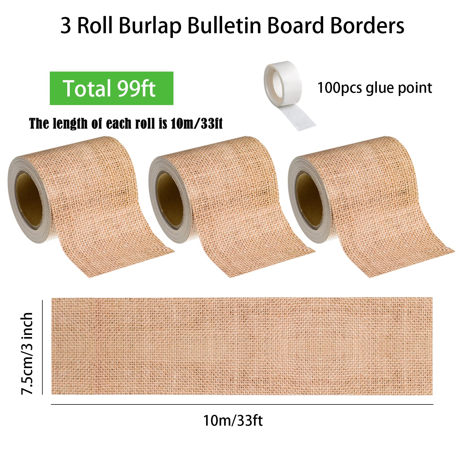 Snapklik.com : 99 Feet Burlap Bulletin Board Trim - 3 Rolls Straight ...