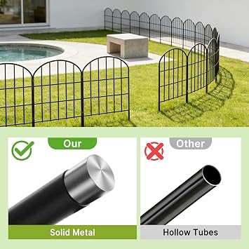 Thealyn Decorative Garden Fence 61cm H x 33cm W (10 Panels, Total Length 3.3m) Metal No Dig Fence Outdoor Border for Flower Bed, Yard, Animal Barrier,Rectangle