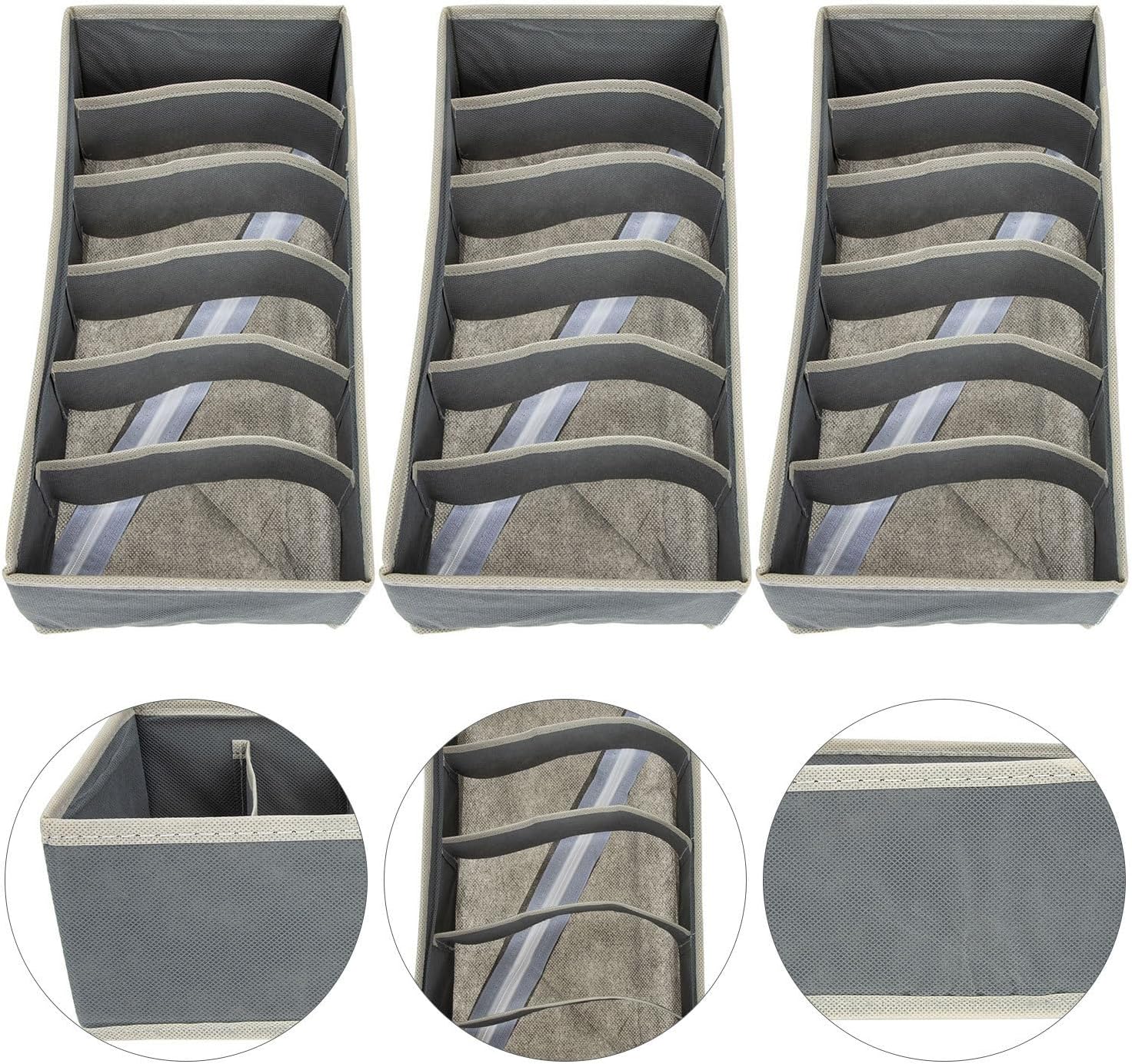 Luxshiny 3pcs Bra Organizer for Drawer, 6-compartment Non-woven Storage Box
