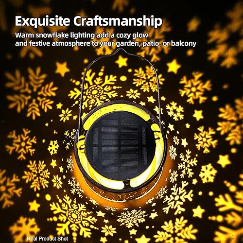 Miniatura 3 de Faroles solares impermeables para exteriores, luces colgantes de metal con copos de nieve, decoración de Navidad para jardín, patio, porche, regalos