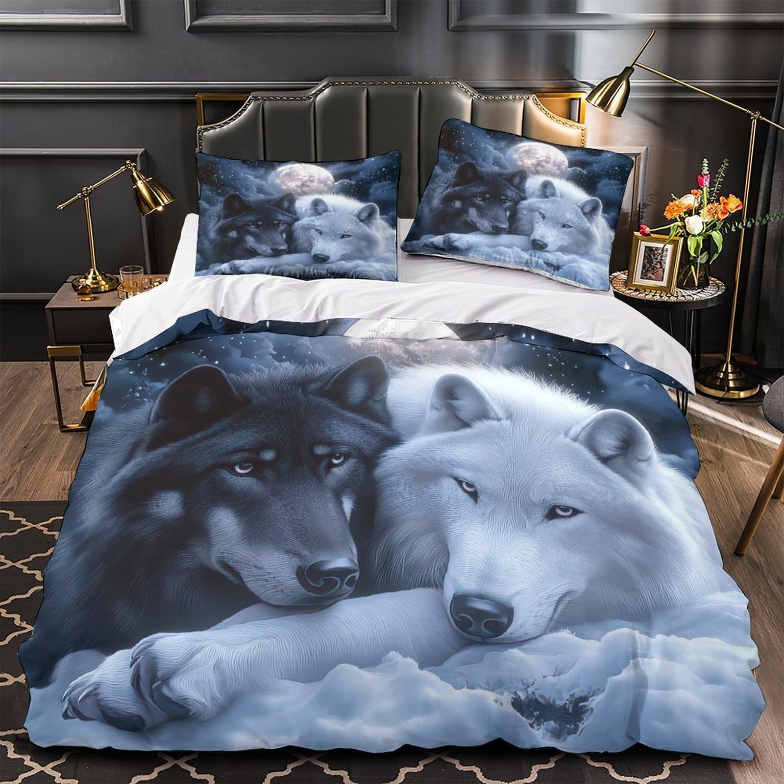 Housse de couette loup 3D en microfibre douce et résistante