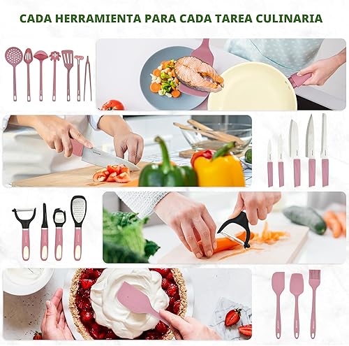 Vista 5 de NutriChef Juego de utensilios de cocina de 54 piezas – Juego completo de ollas y sartenes de cerámica antiadherente con utensilios, utensilios