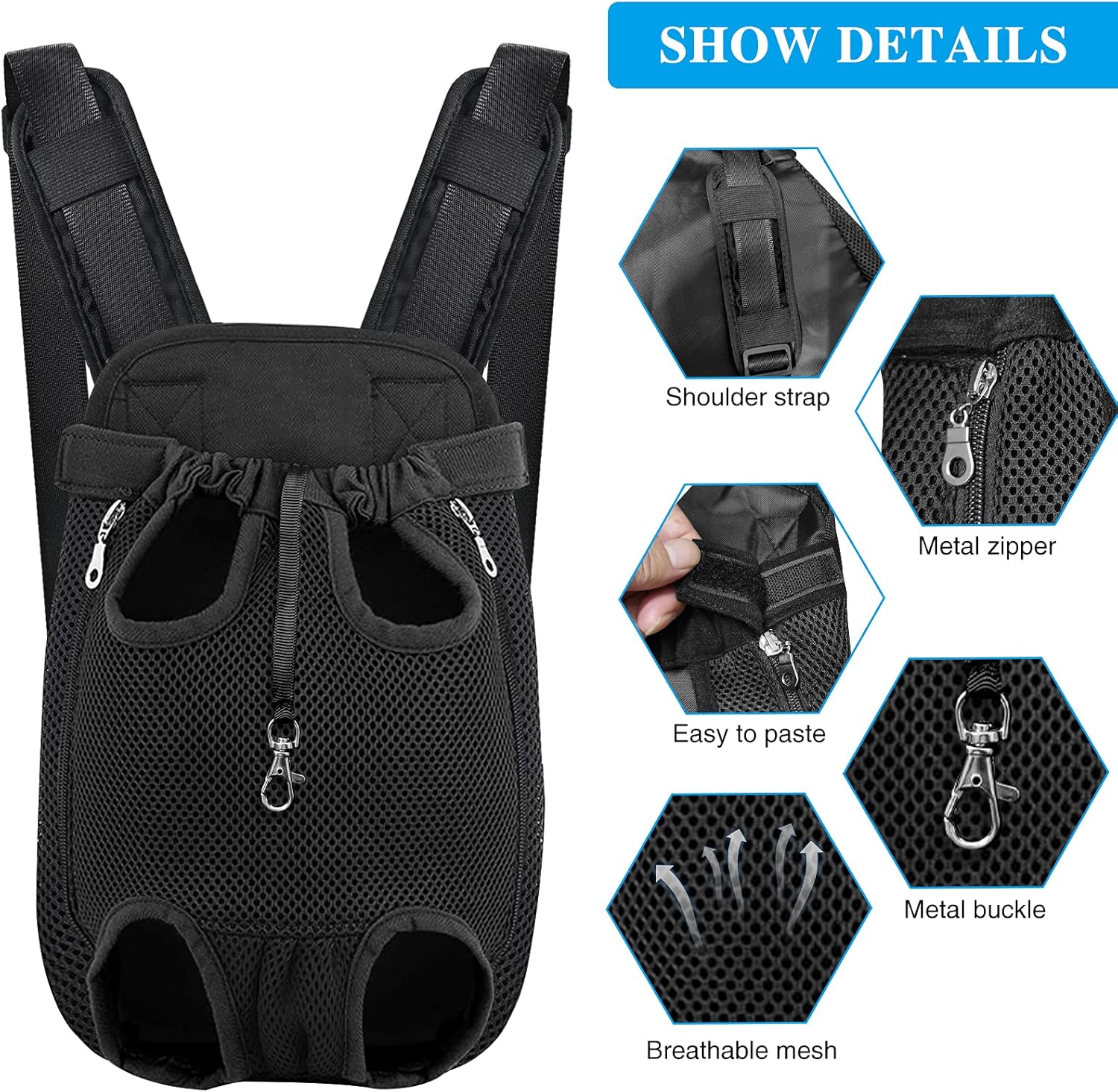 YZCXNDS Dog Sling can be Adjusted and Comfortable Wide Shoulder Straps Hands-Free cat and Dog Backpack Sling Suitable for Traveling, Hiking, Camping (Large, Black) : Pet Supplies