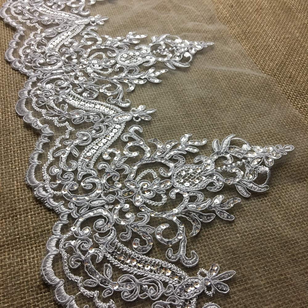 Buy Bridal Veil Lace Trim Elegant Alencon Embroidered Corded Sequined Mesh, 8" Wide, 1