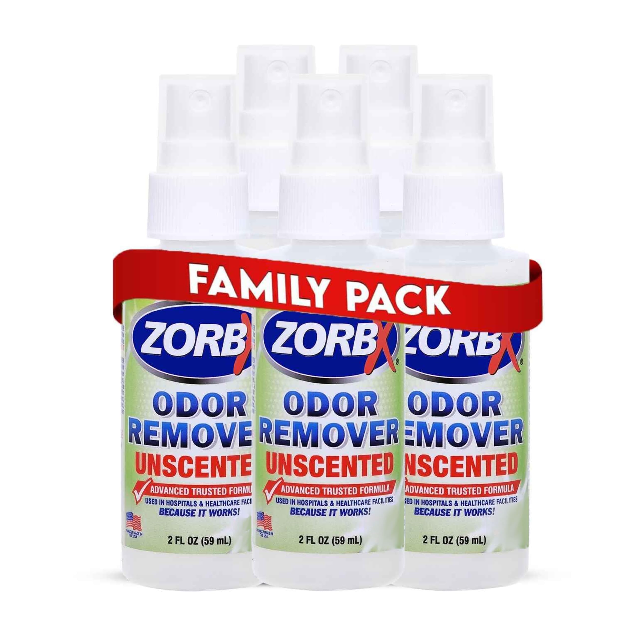 ZORBX Unscented Odor Eliminator for Strong Odor 2 Fl Oz Pack of 5 - Used in Hospitals & Healthcare Facilities - Advanced Formula, Fast-Acting Odor Remover Spray for Dog, Cat, House & Carpet