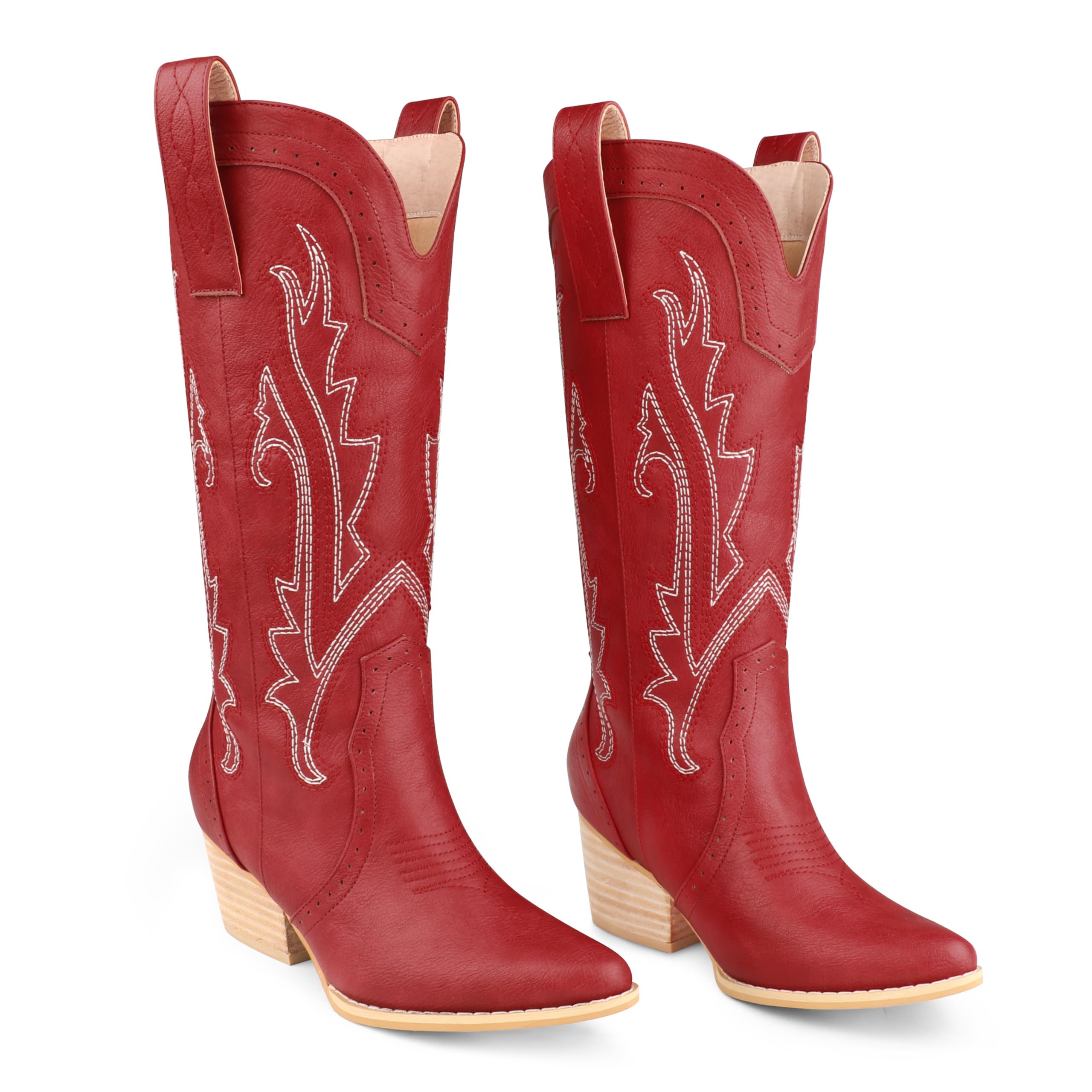 Zzheels Women Mid-calf Cowboy Boots Pointy Toe Boot Embroidered Western Cowgirl Boots Chunky Heels