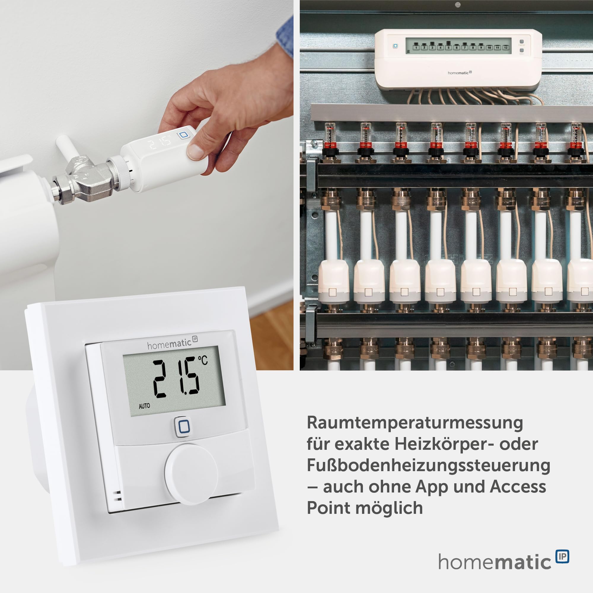 Homematic IP Wandthermostat mit Schaltausgang – für Markenschalter, Smart Home, digitales Thermostat Fußbodenheizung mit/ohne App, Alexa, Google Home, Temperaturmessung, Energie sparen, 150628A0